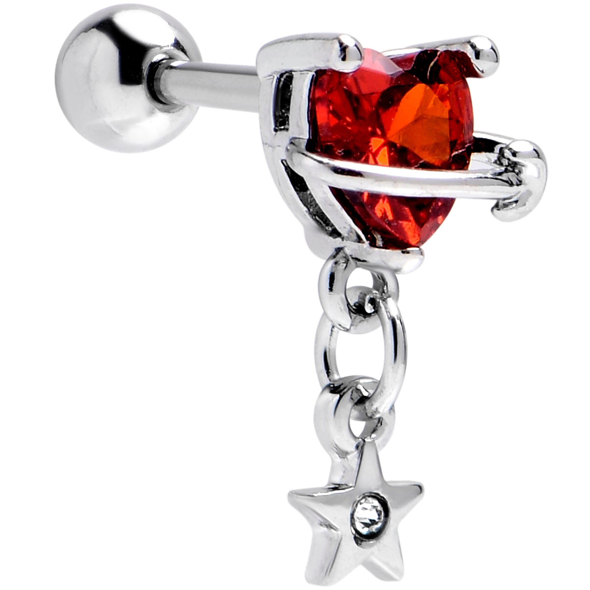 16G 1/4 Red CZ Gem Starry Saturn Dangle Cartilage Earring