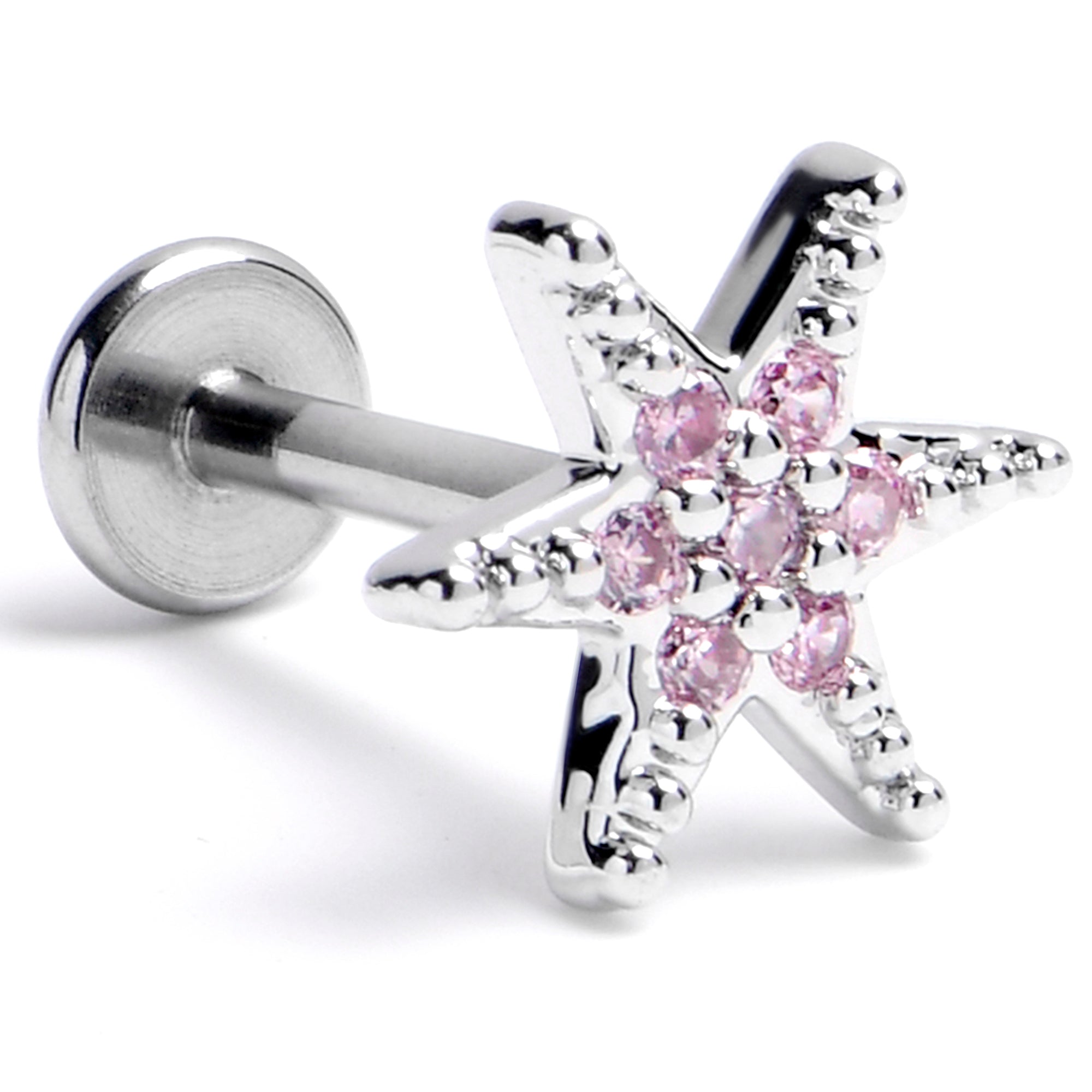 16G 5/16 Pink CZ Gem Internally Threaded Lavish Star Labret Tragus