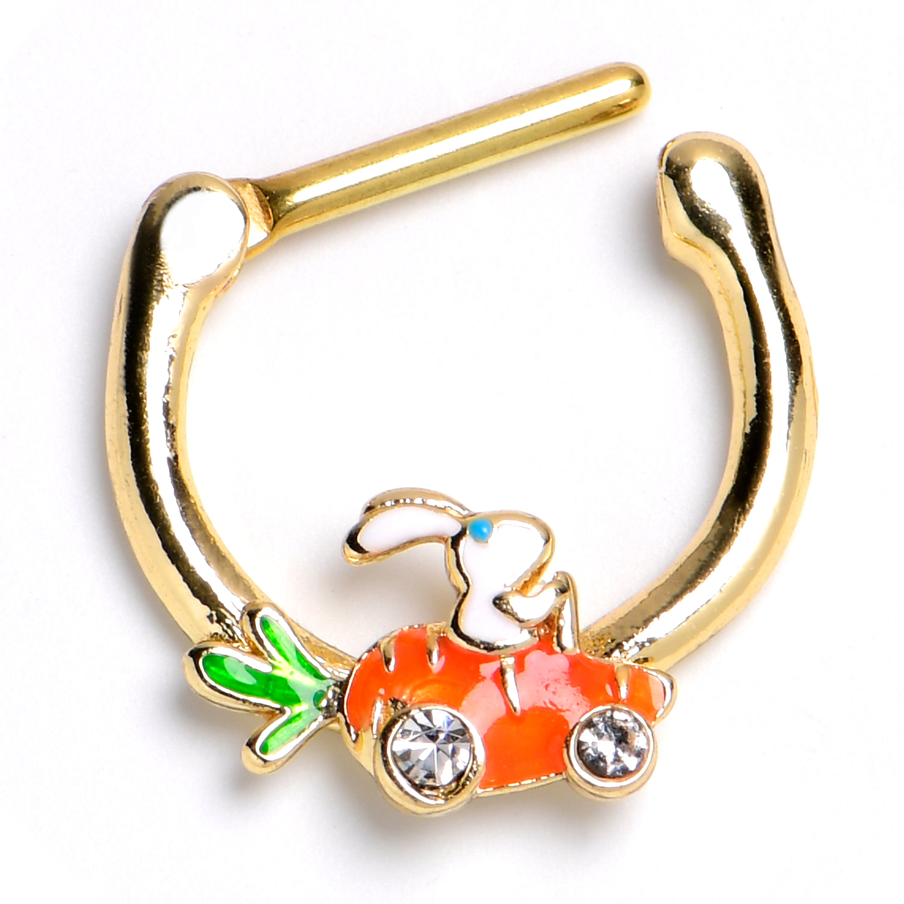 16G 5/16 Clear Gem Gold Tone Rabbit Carrot Car Cartilage Clicker