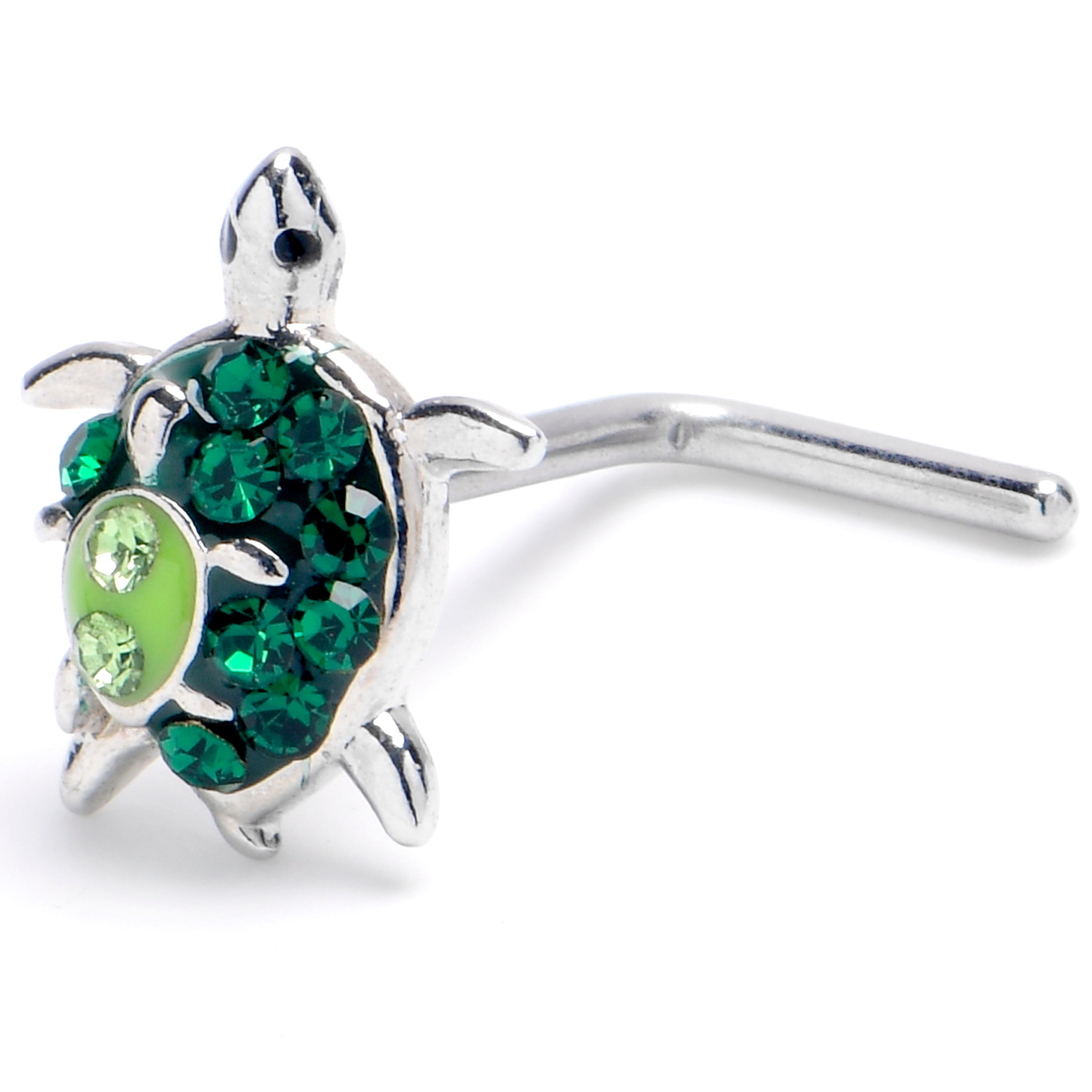 20G 1/4 Green Gem Turtle World L Shape Nose Ring