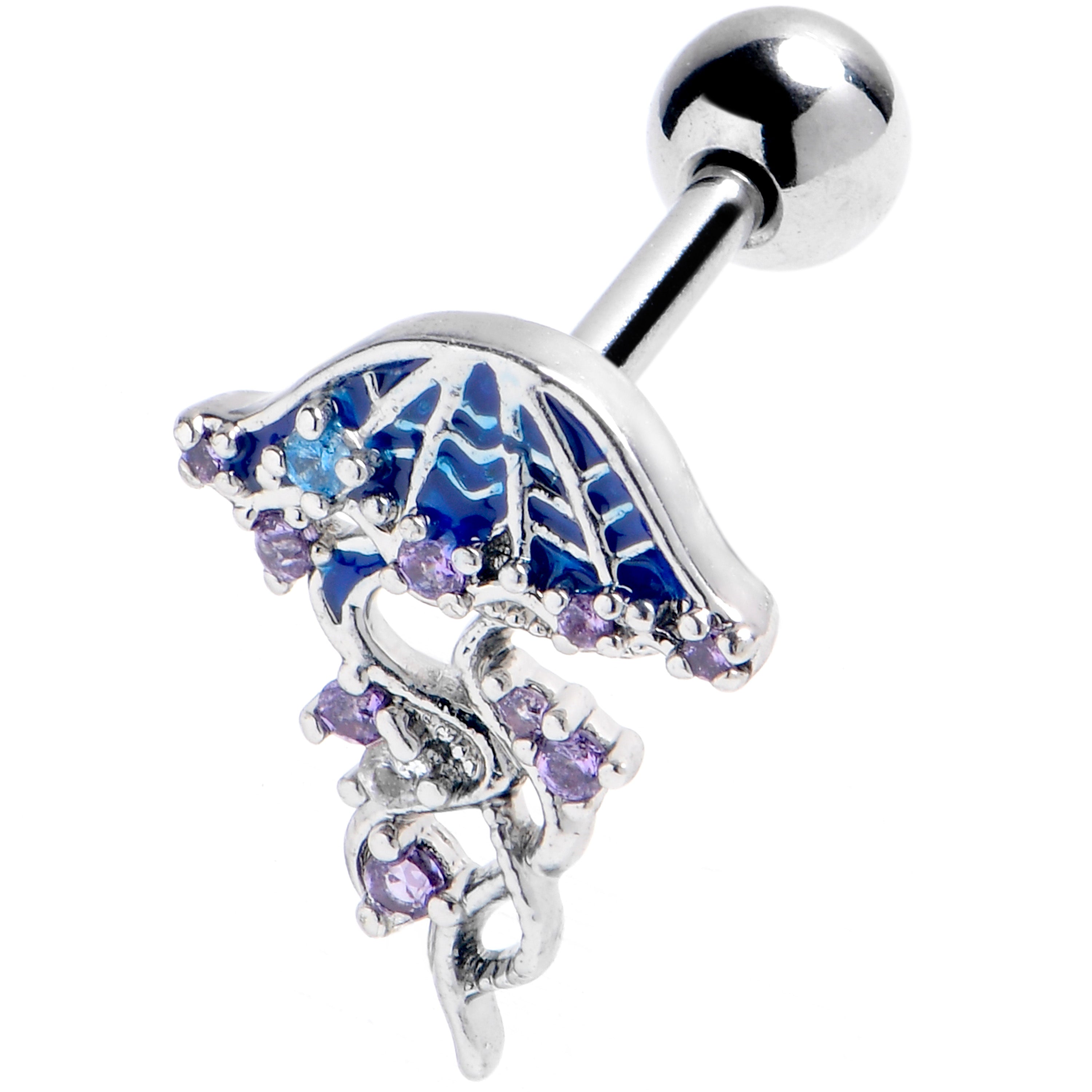 16G 1/4 Purple Blue Gem Jellyfish Blue Cartilage Tragus Earring