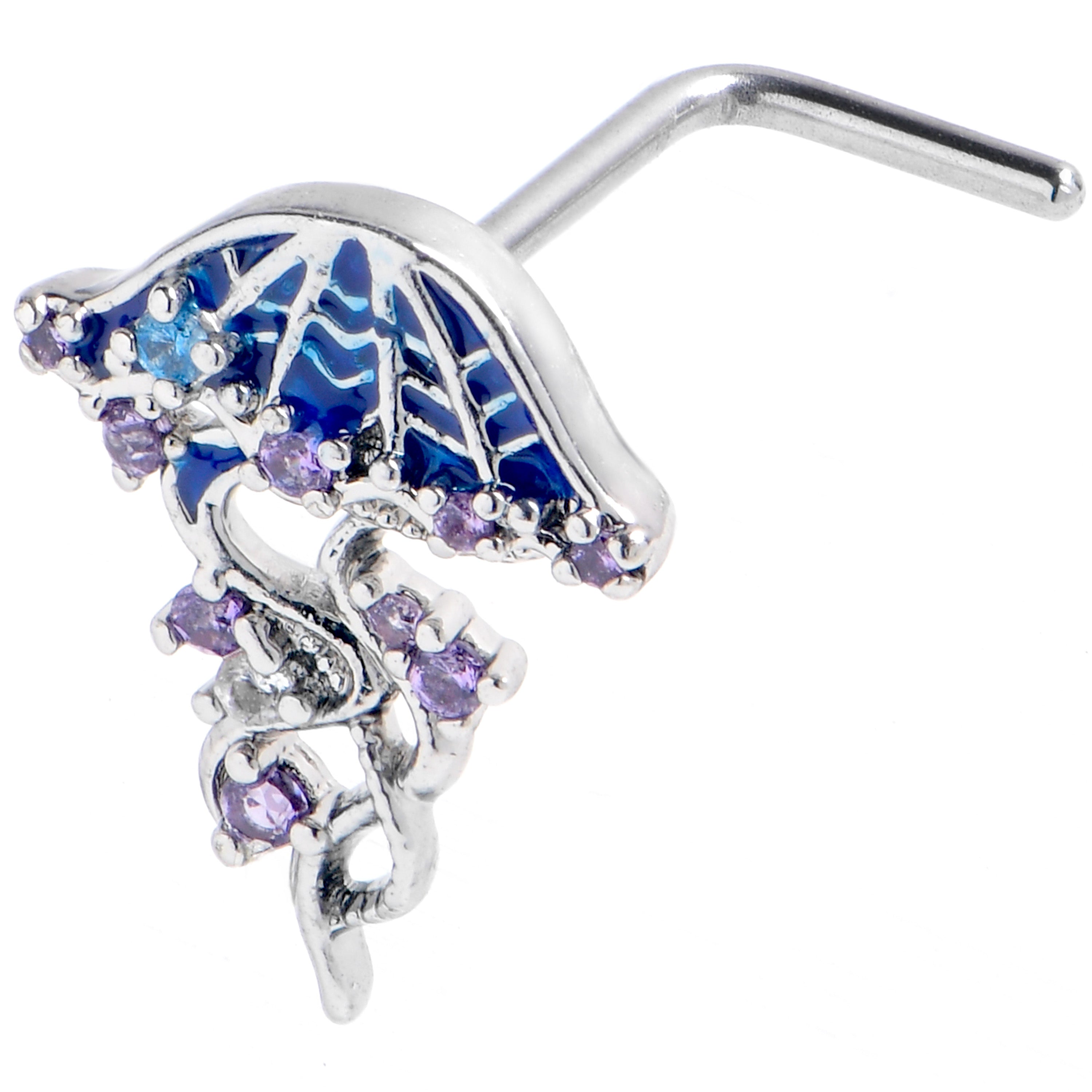 20G 1/4 Purple Blue Gem Jellyfish Blue L Shape Nose Ring
