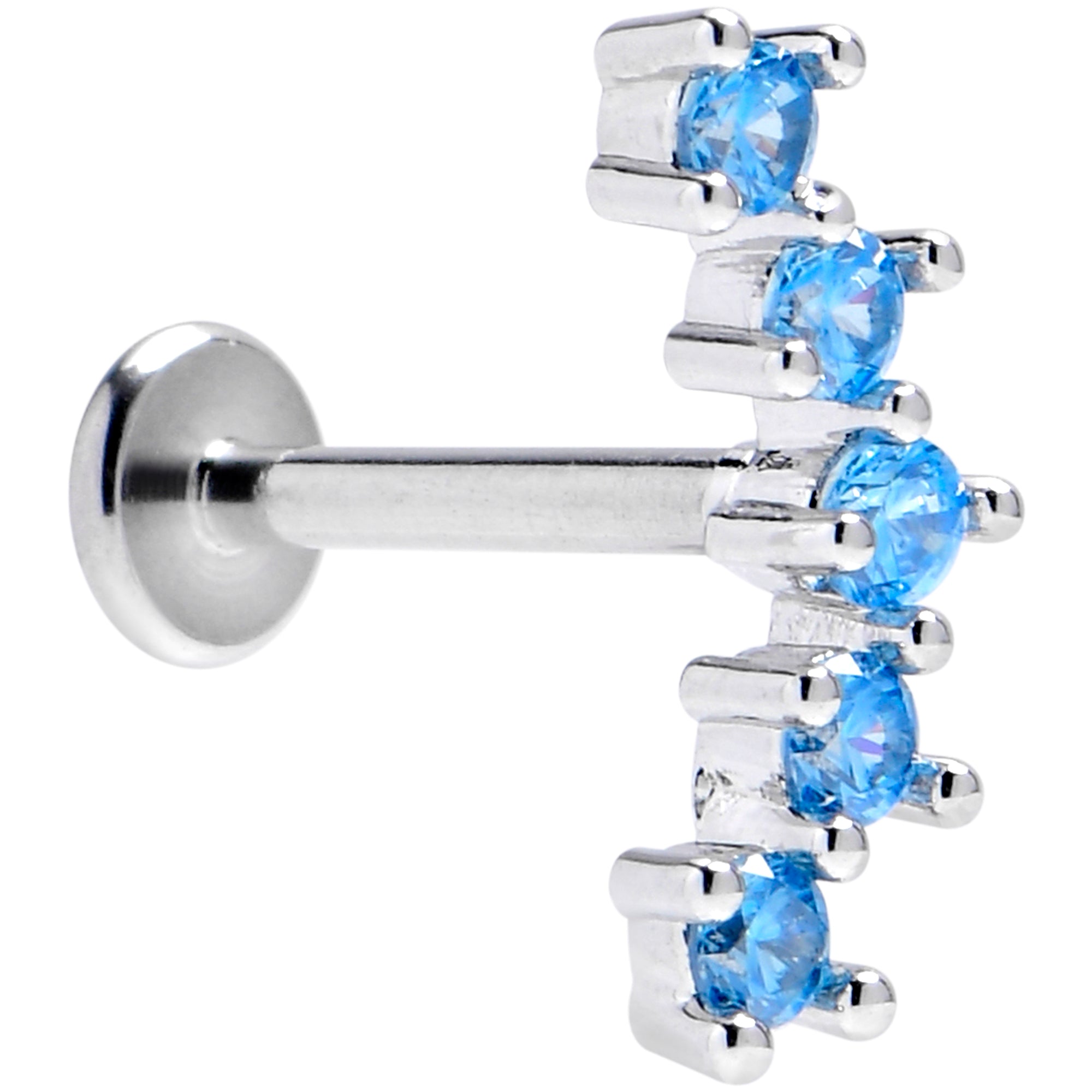 16G 5/16 Blue CZ Gem Internally Threaded Luxe Arch Labret Tragus