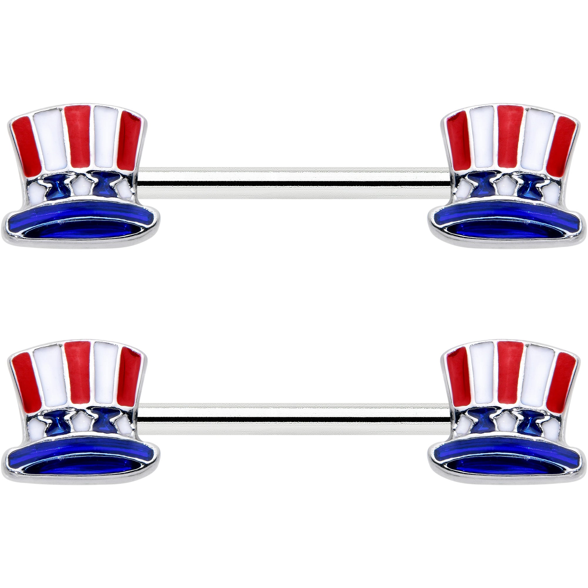 14G 9/16 Patriotic Top Hat Barbell Nipple Ring Set