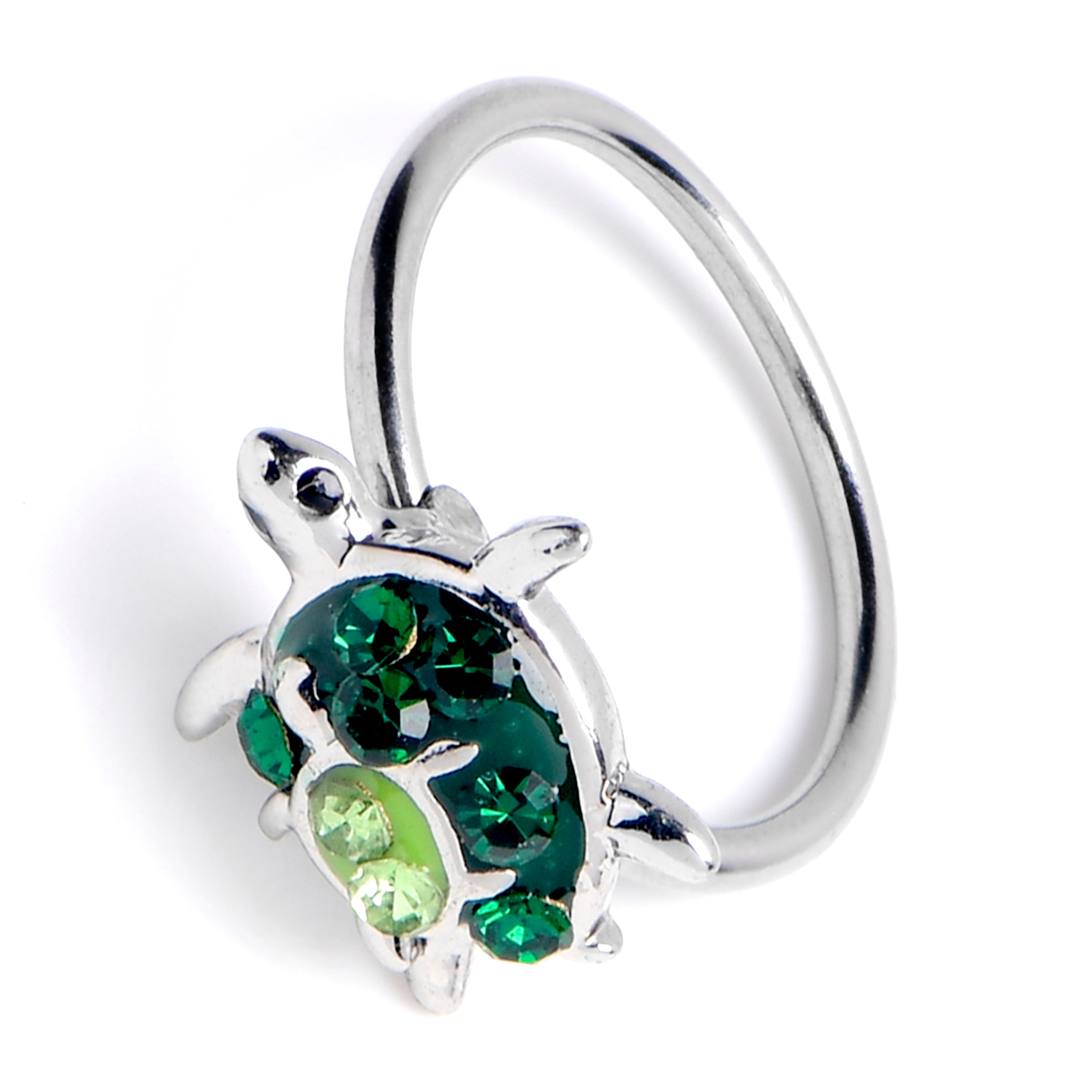 18G 3/8 Green Clear Gem Turtle World Nose Hoop