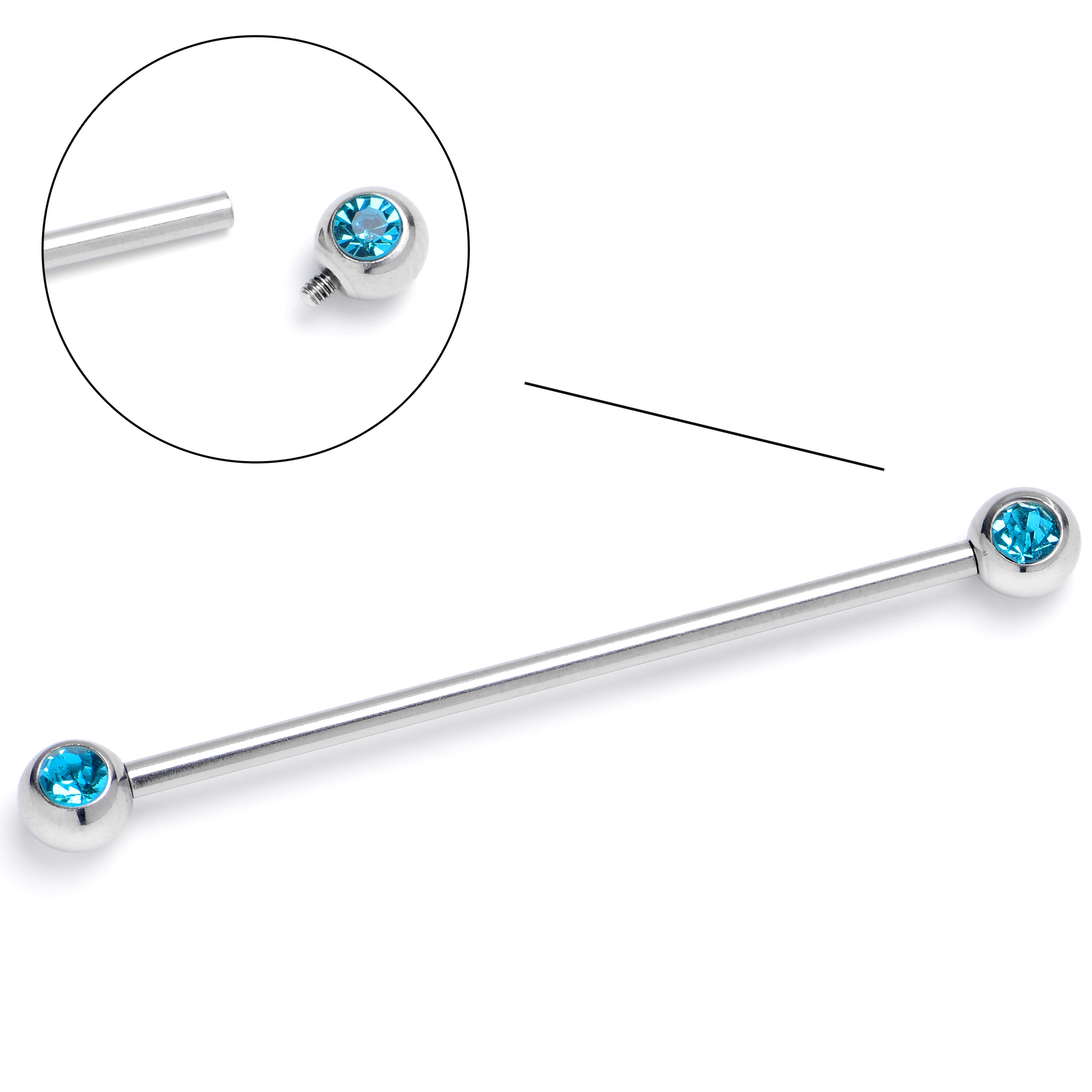 14G Blue Gem Internally Threaded Industrial Barbell 38mm