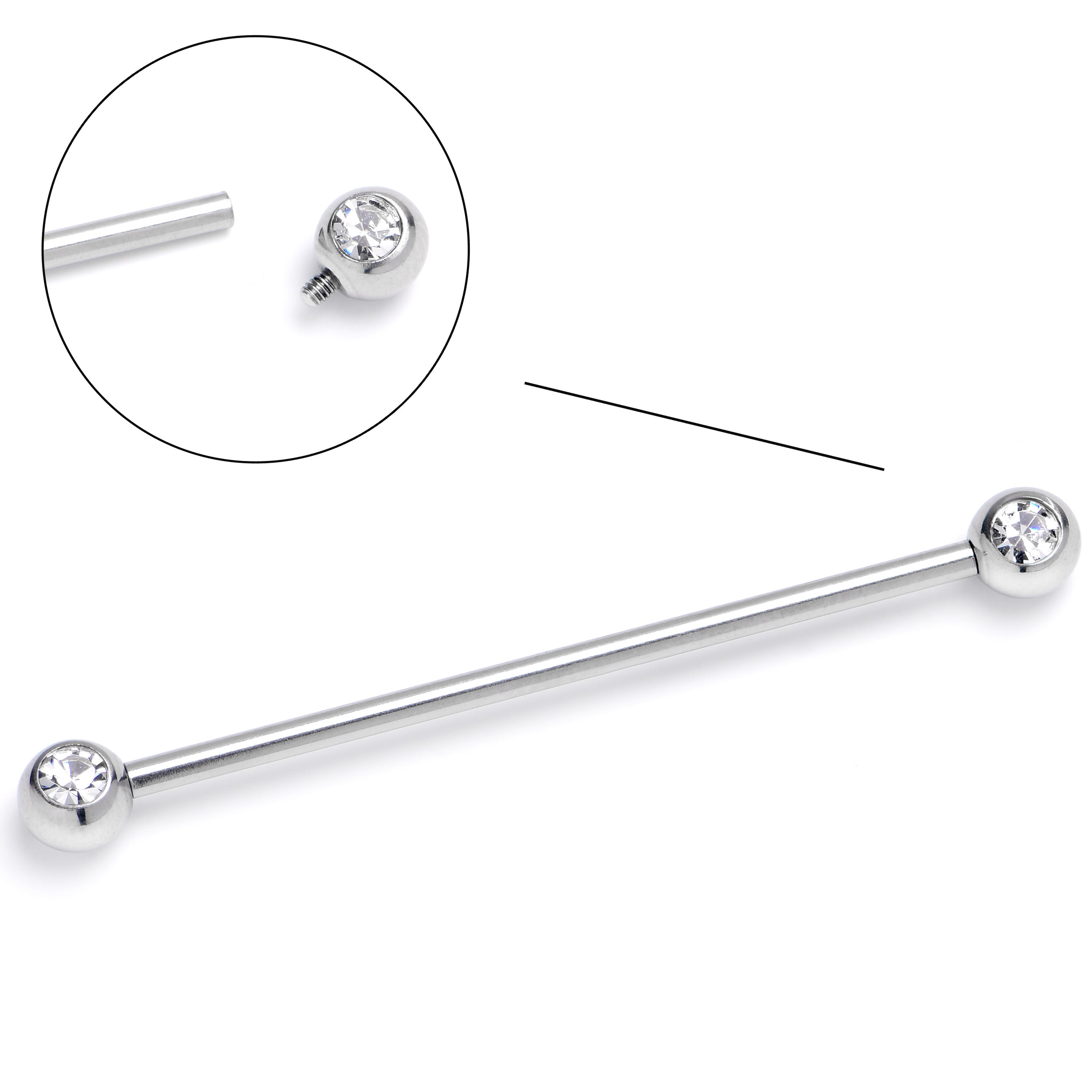 14G Clear Gem Internally Threaded Industrial Barbell 38mm