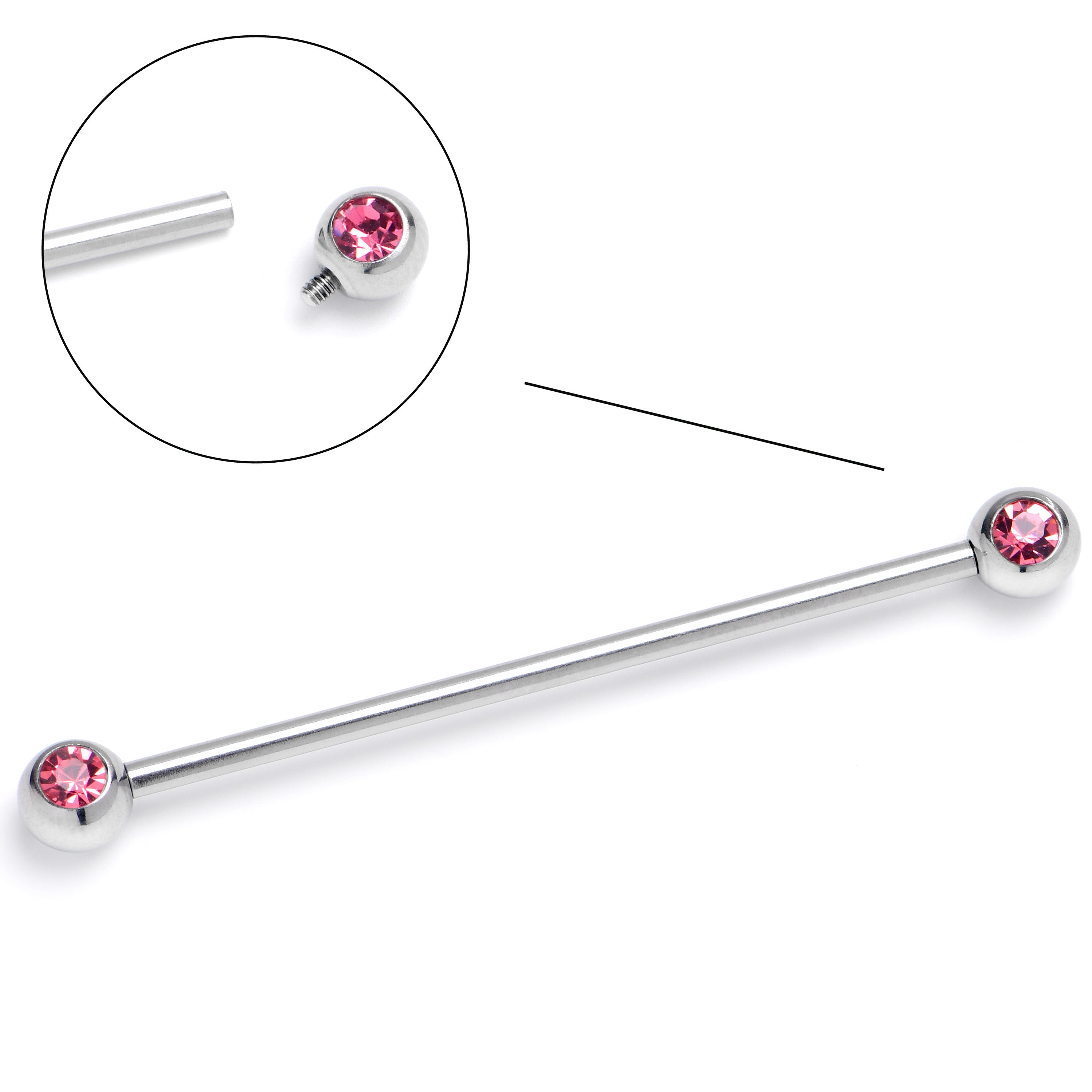 14G Pink Gem Internally Threaded Industrial Barbell 38mm