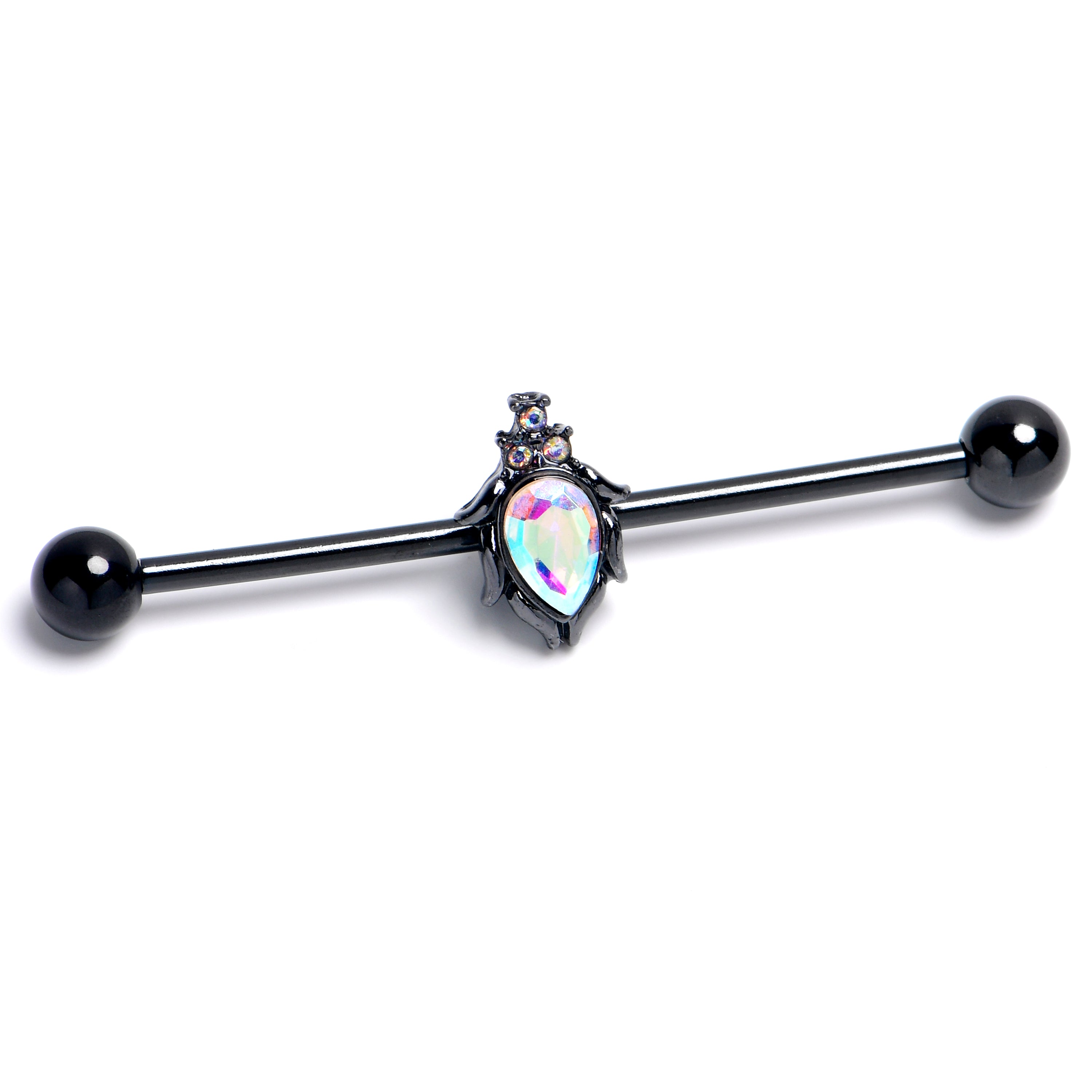 14G Aurora Gem Black Dream Drop Industrial Barbell 38mm