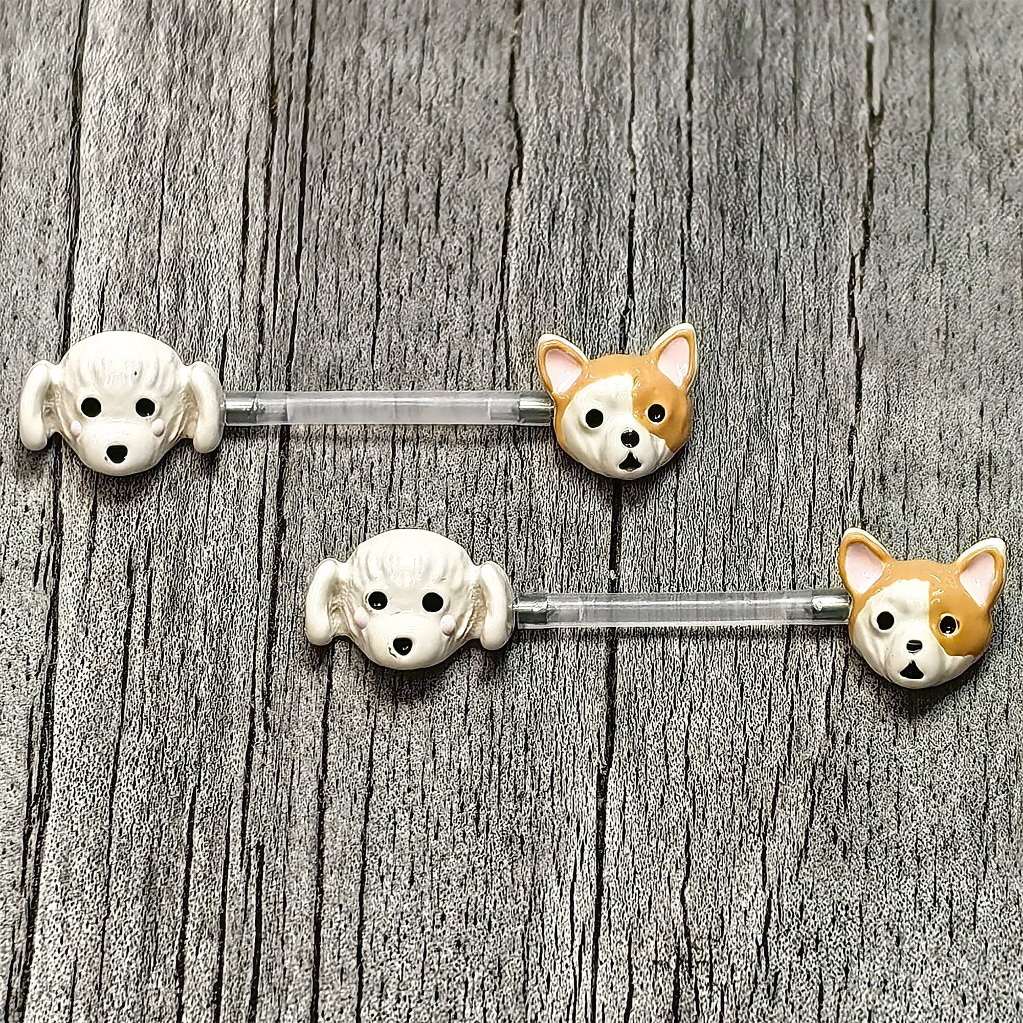 14G 9/16 Bioplast Puppy Dog Barbell Nipple Ring Set