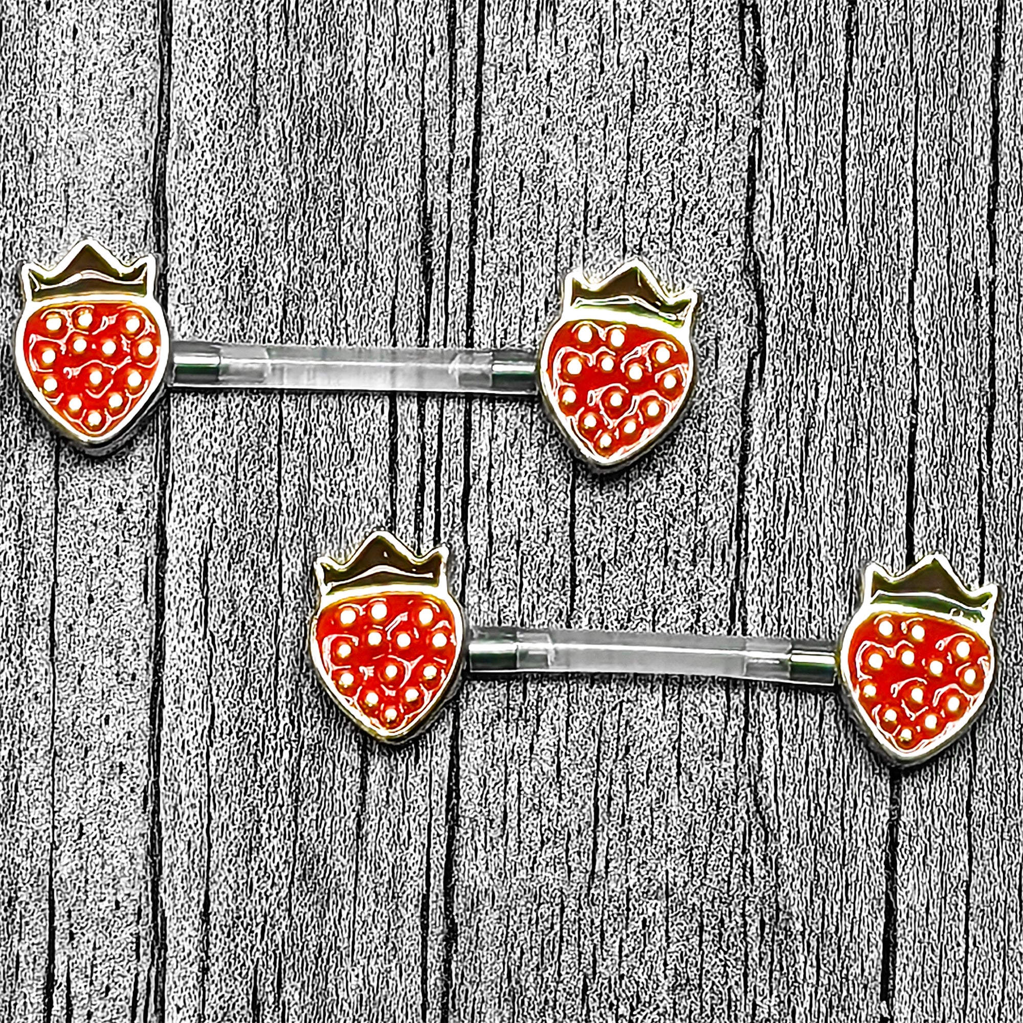 14G 9/16 Bioplast Delicious Strawberry Barbell Nipple Ring Set