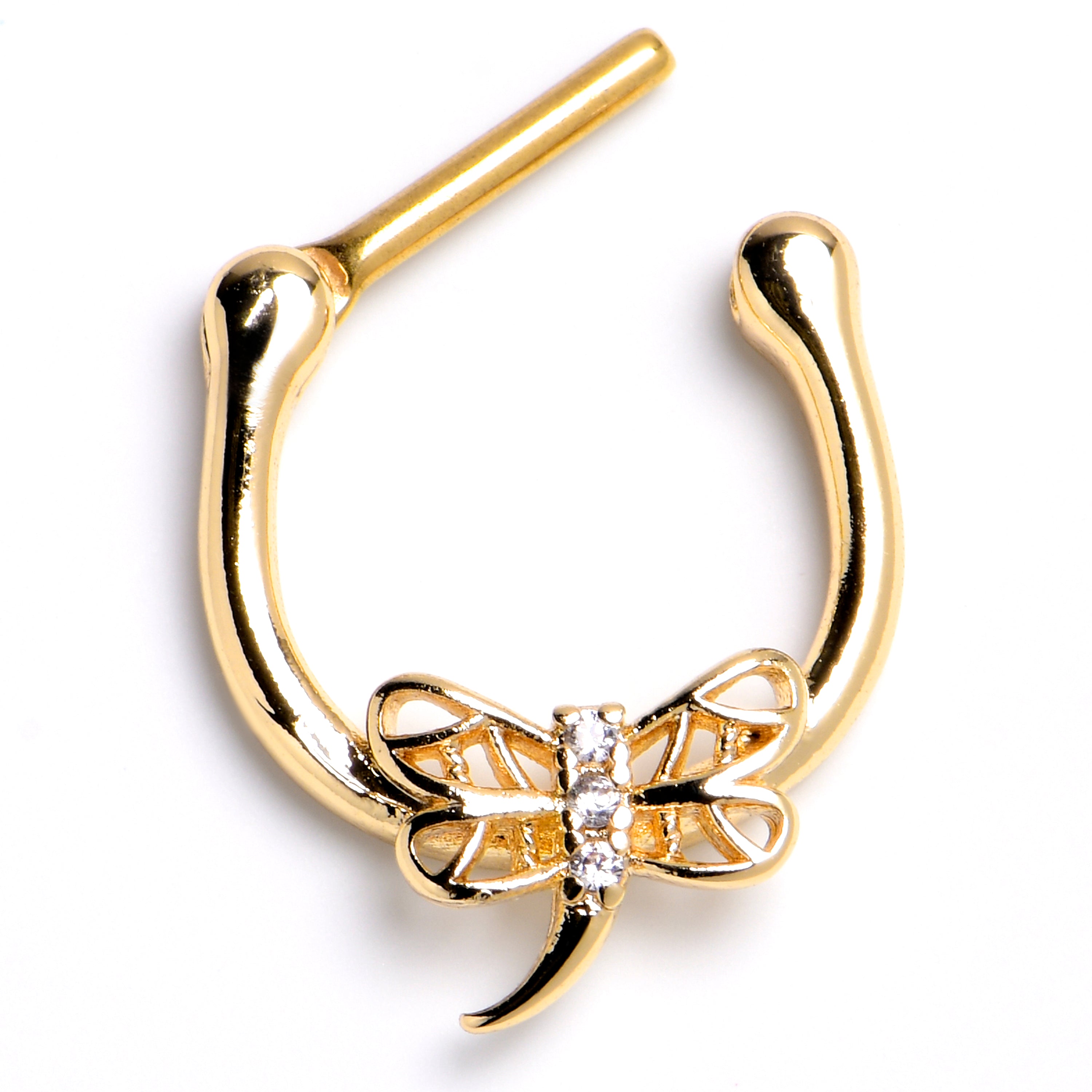 16G 5/16 Clear Gem Gold Tone Filigree Dragonfly Cartilage Clicker