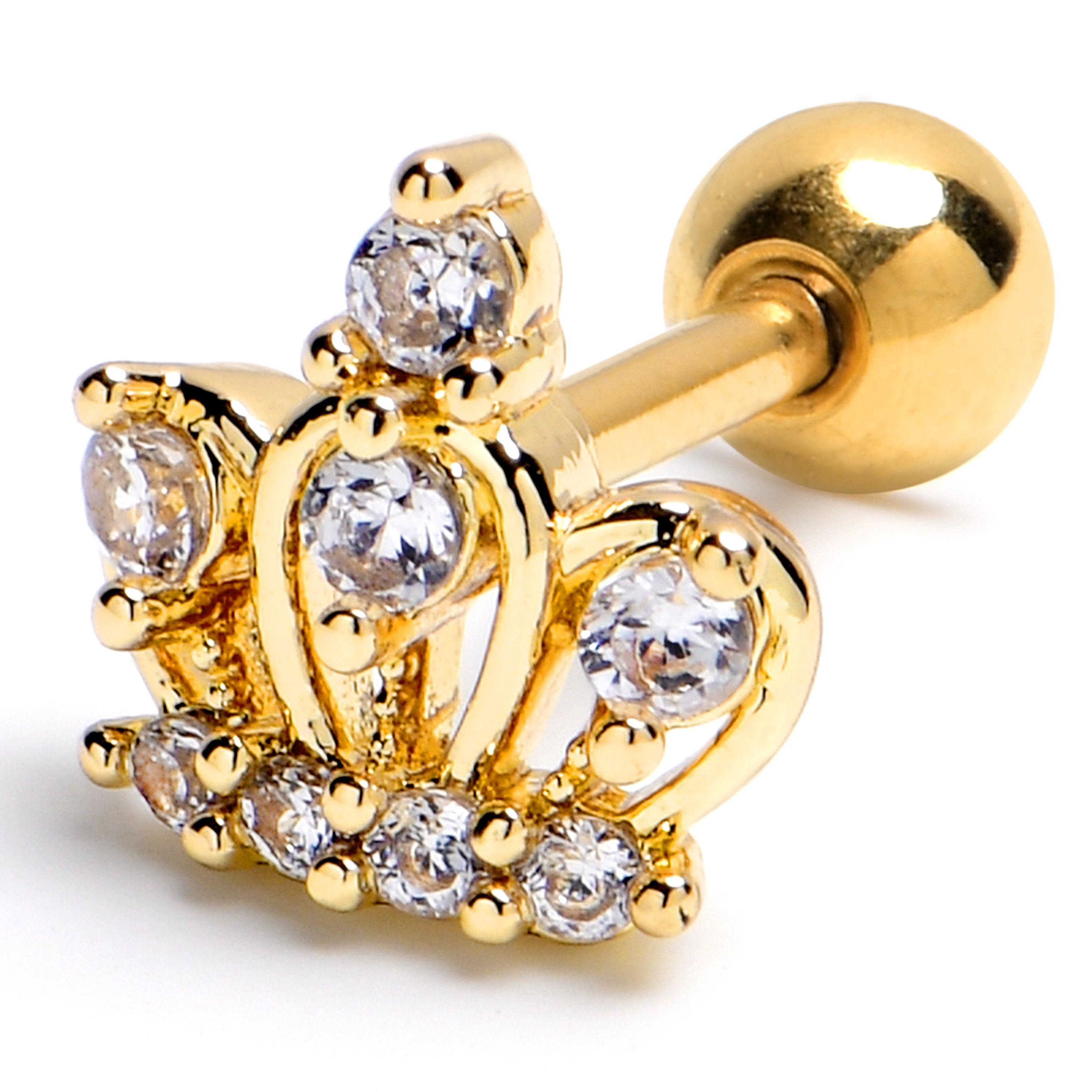 16G 1/4 Clear Gem Gold Tone Epic Crown Cartilage Tragus Earring