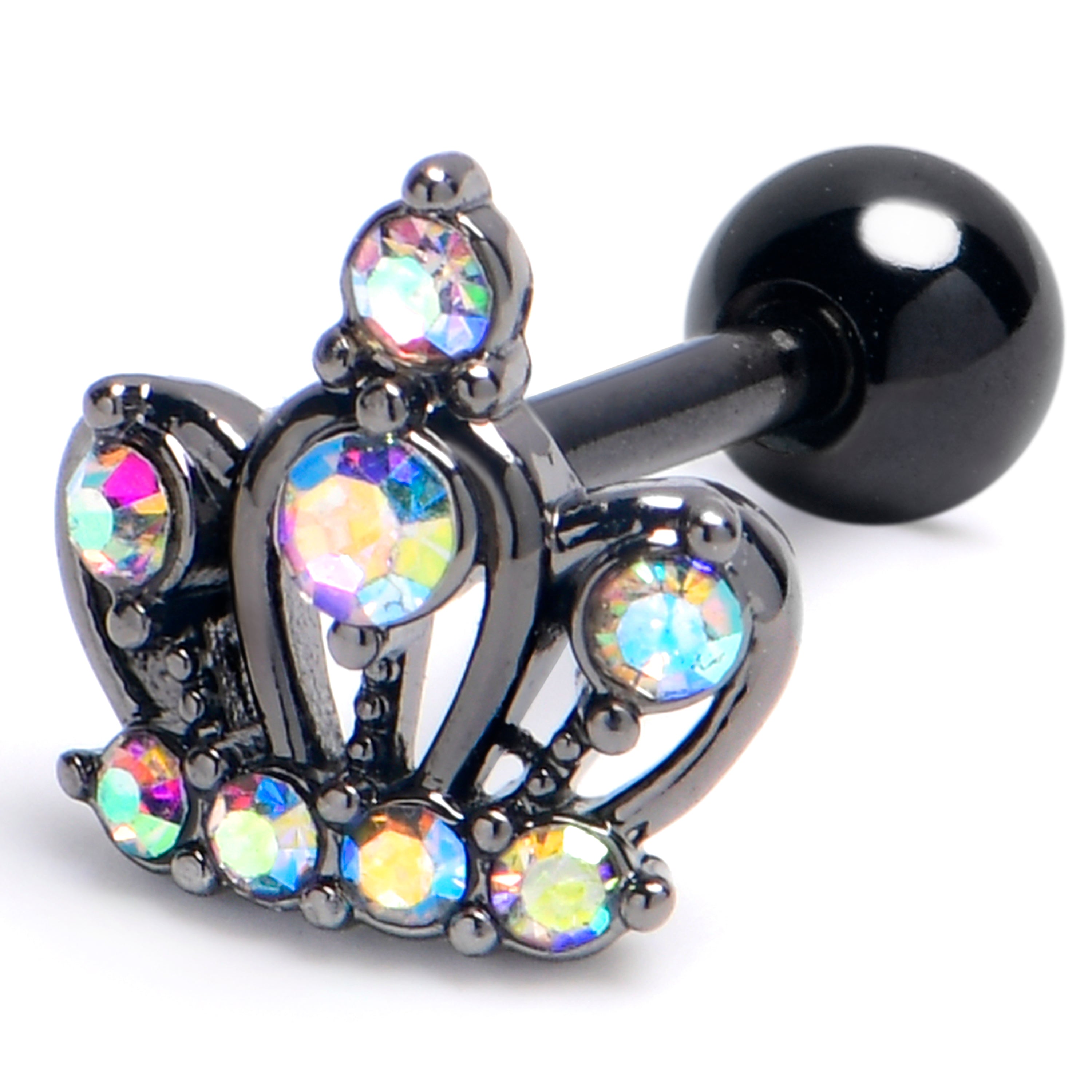 16G 1/4 Aurora Gem Black Epic Crown Cartilage Tragus Earring