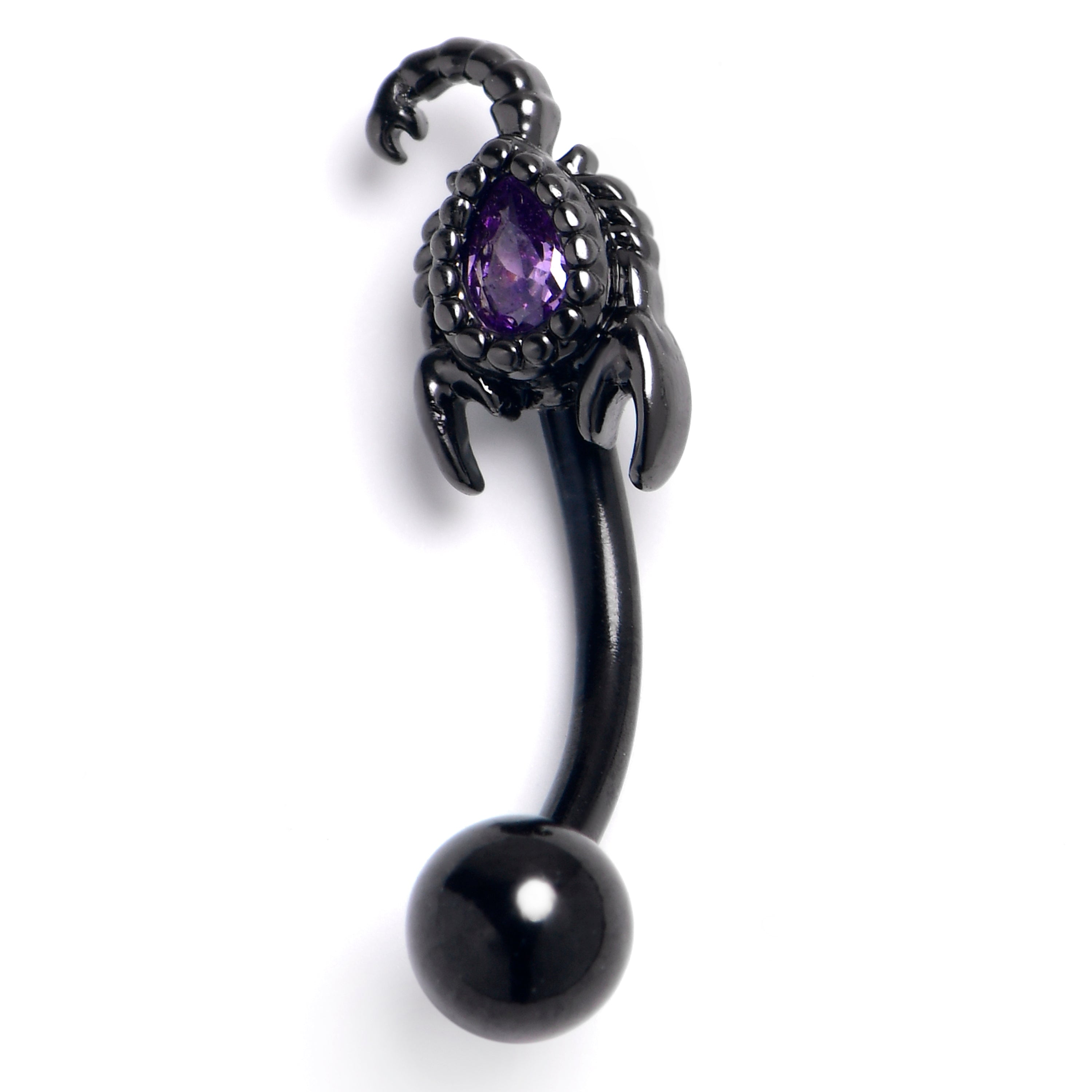 16G 5/16 Purple Gem Black Goth Scorpion Curved Eyebrow Ring