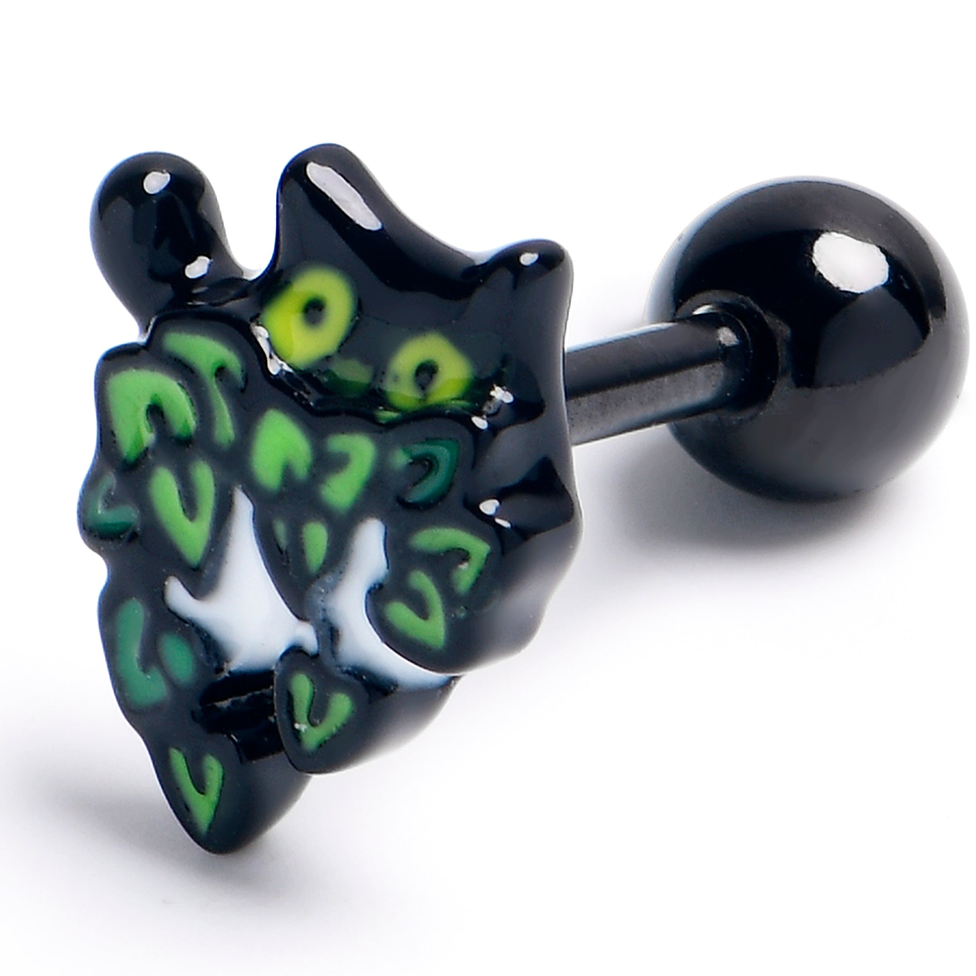 16 Gauge 1/4 Black Pouncing Cat Cartilage Tragus Earring