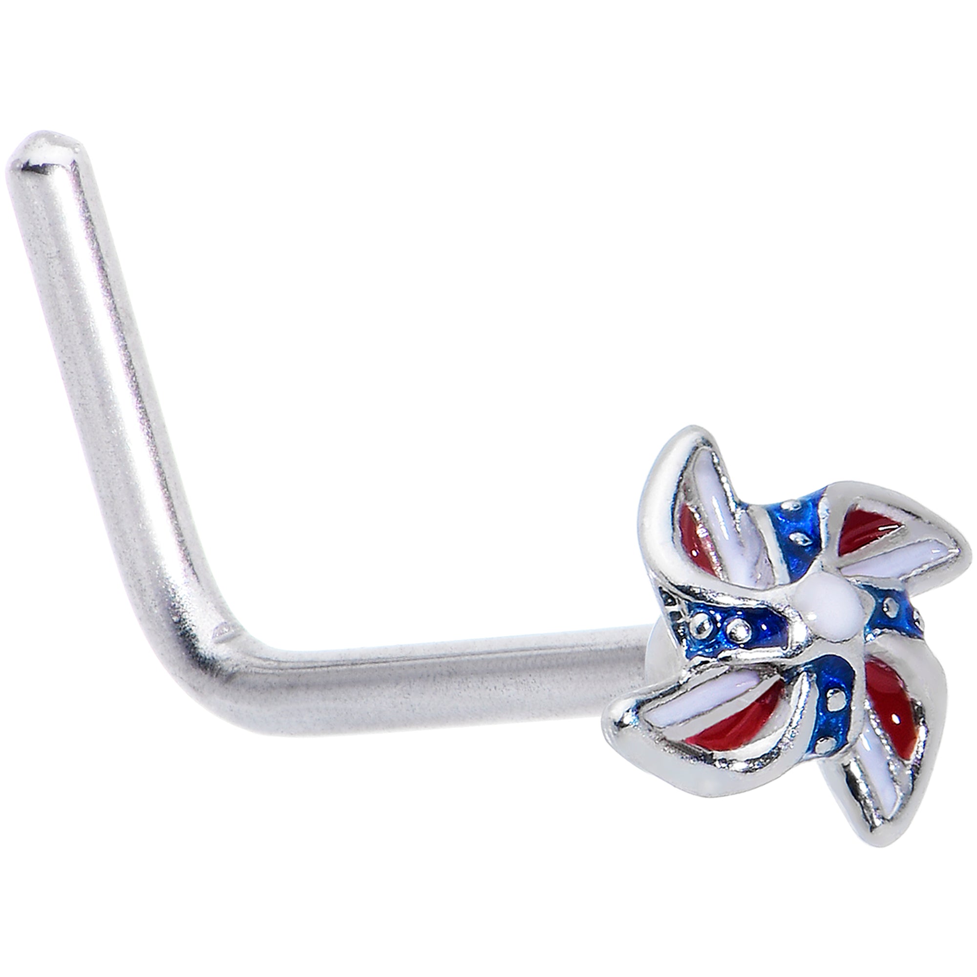 20G 7mm Patriotic Pinwheel L Shape Nose Ring