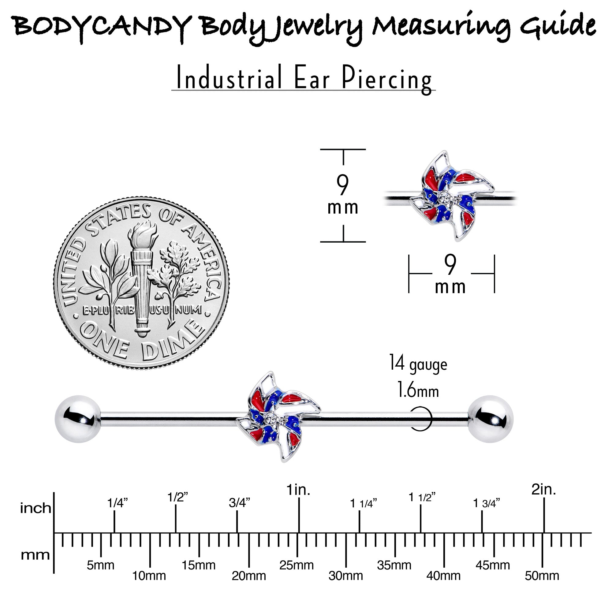 14G Patriotic Pinwheel Industrial Barbell 38mm