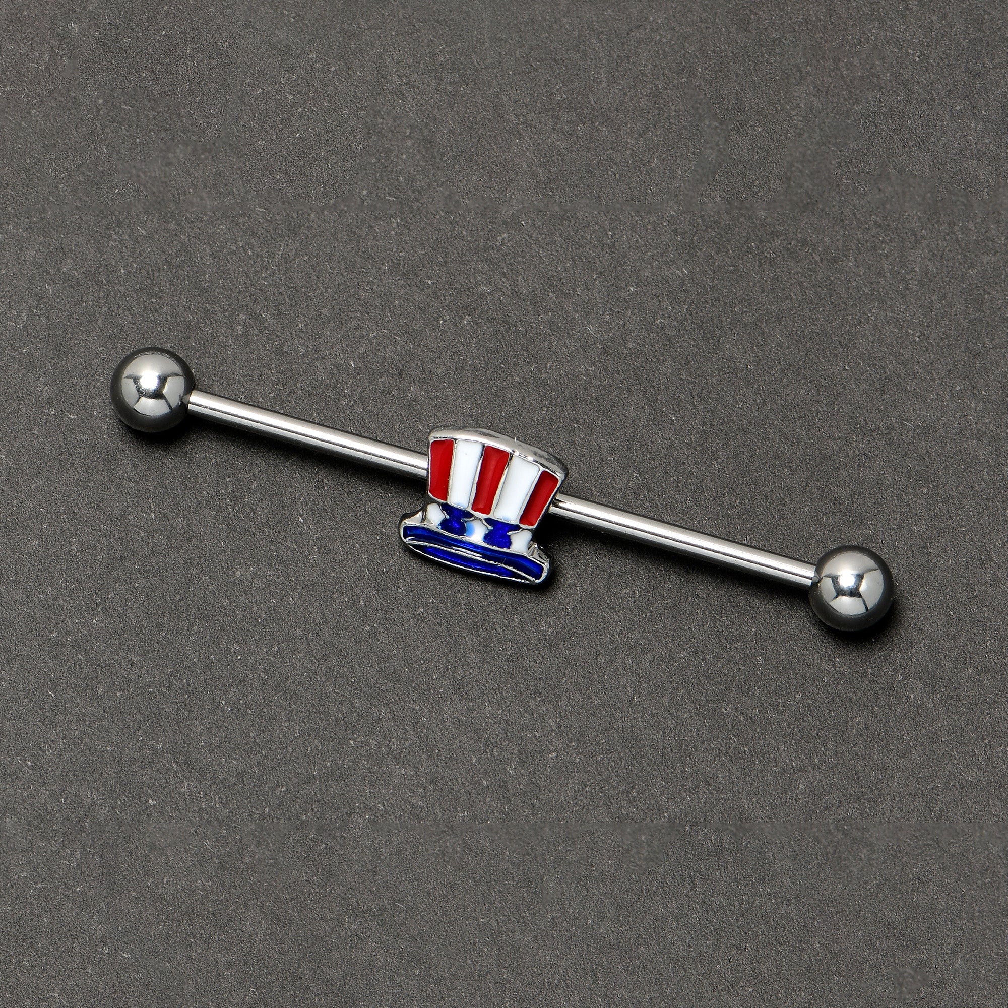 14G Patriotic Uncle Sam Top Hat Industrial Barbell 38mm