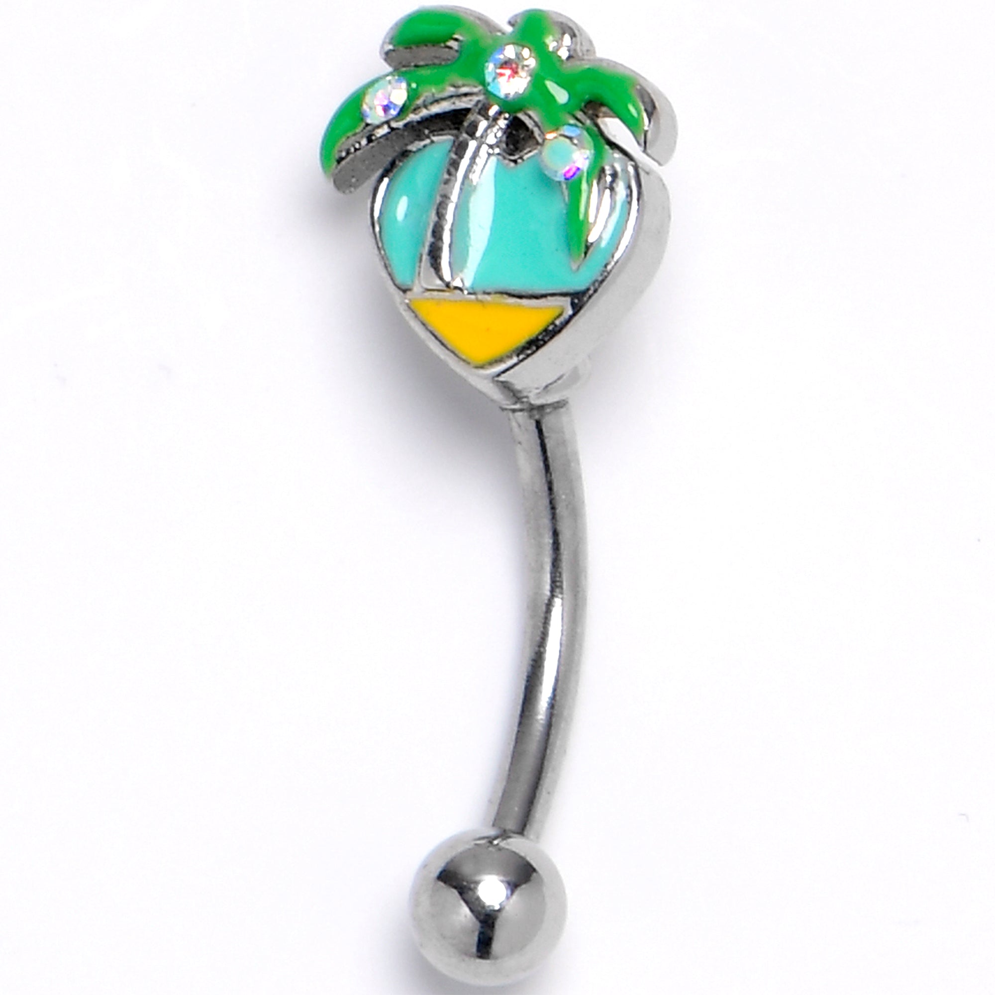 16G 5/16 Aurora Gem Beach Heart Palm Tree Curved Eyebrow Ring