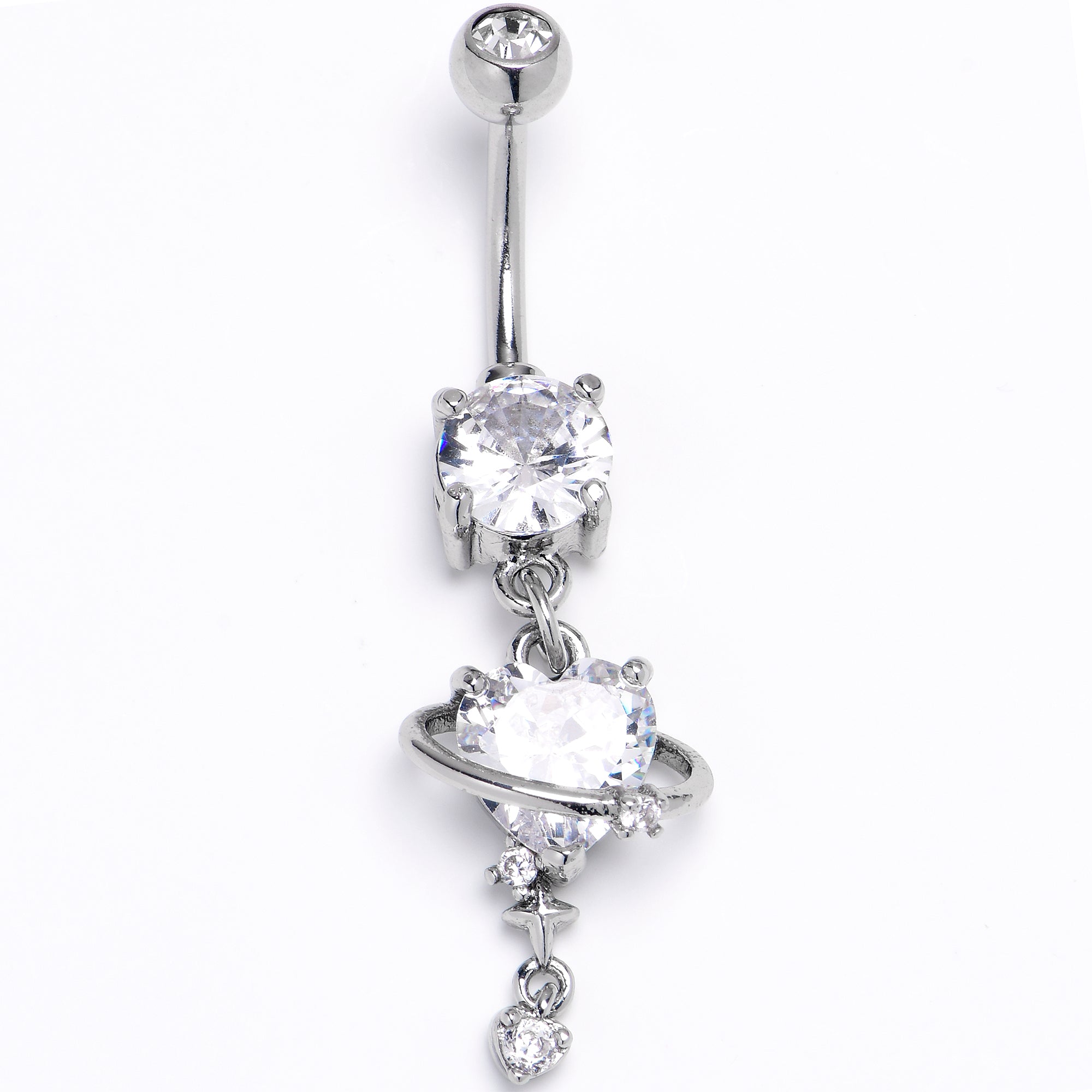 Clear Gem Round Celestial Starry Heart Dangle Belly Ring