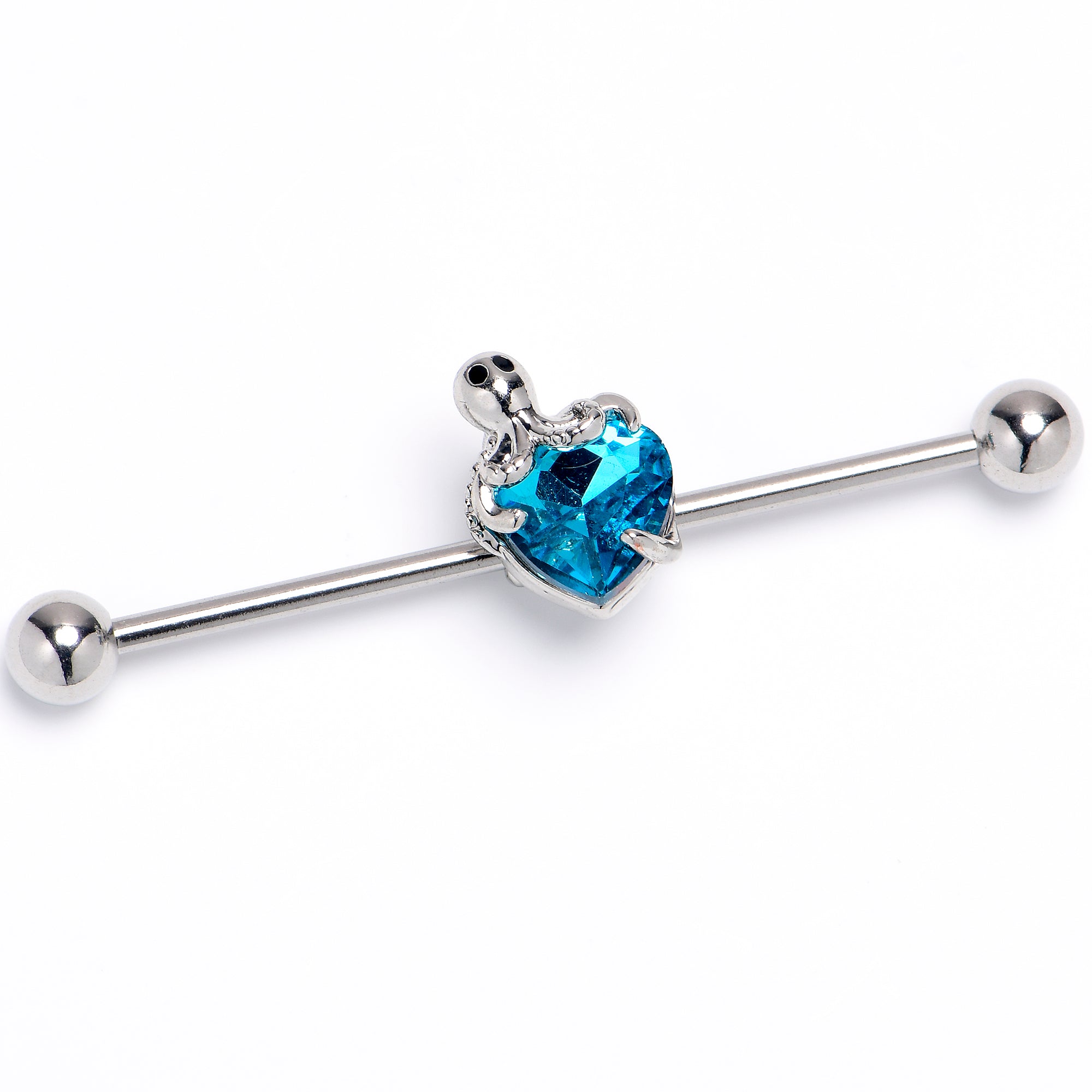 14G Blue Gem Octopus Heart Industrial Barbell 38mm