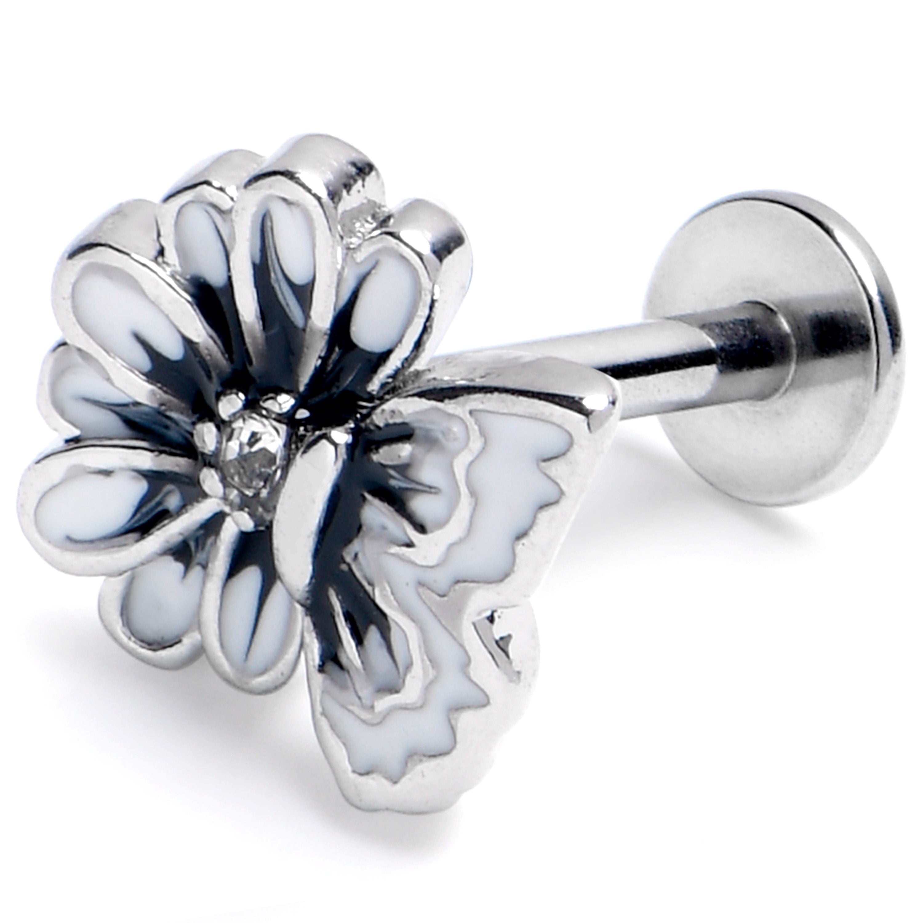 16G 5/16 Clear Gem Butterfly Blossom White Labret Monroe Tragus