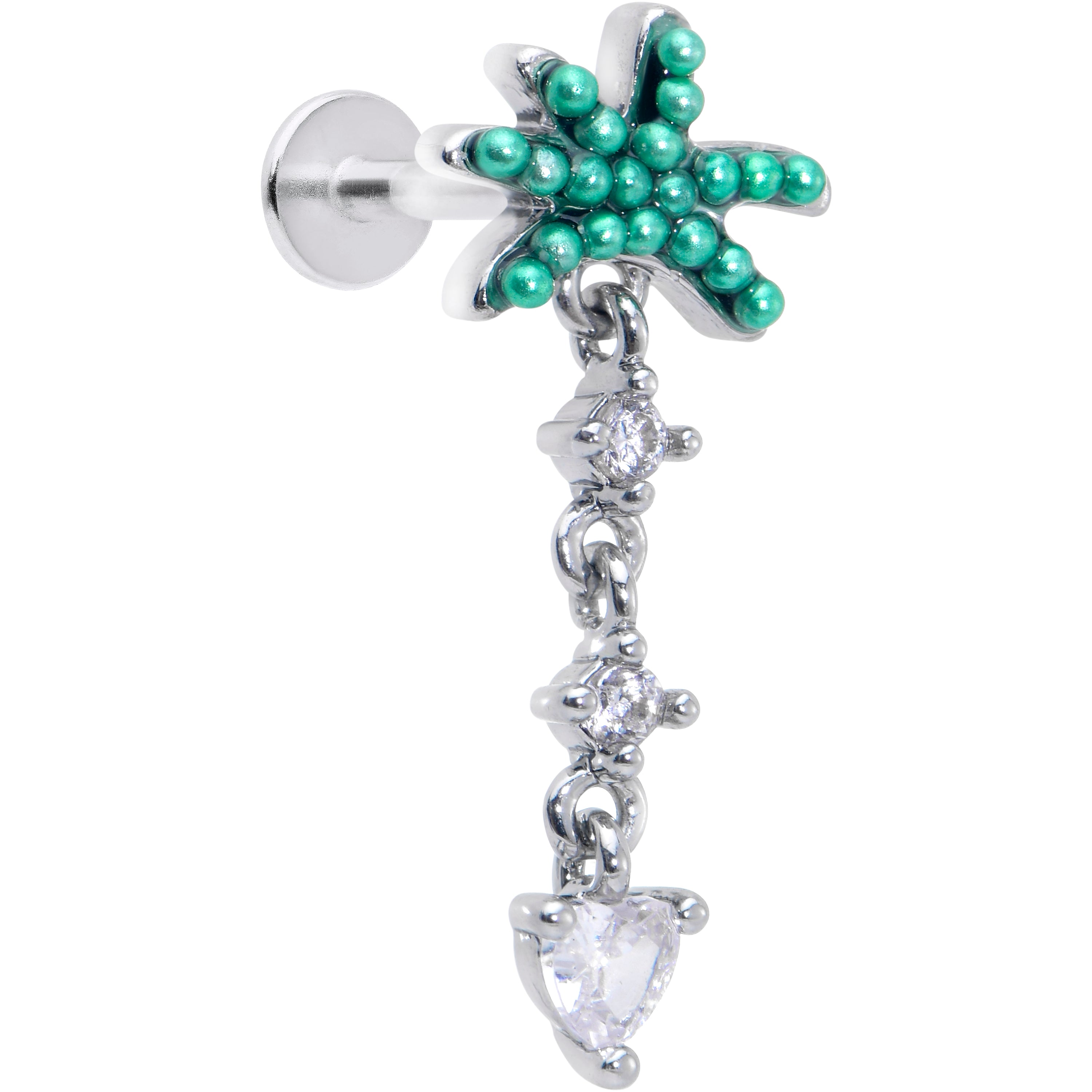 16G 5/16 Clear Gem Palm Tree Love Dangle Labret Monroe Tragus
