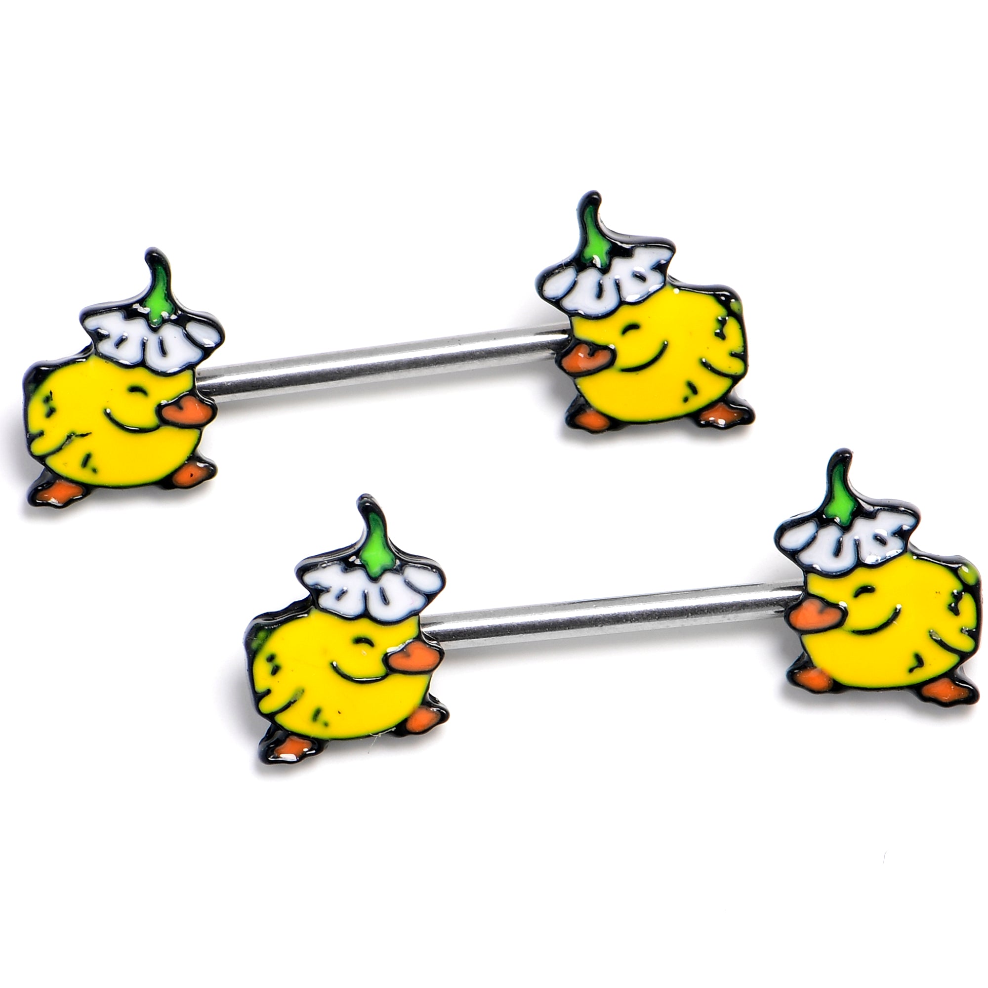 14G 9/16 Duck Flower Hat Barbell Nipple Ring Set