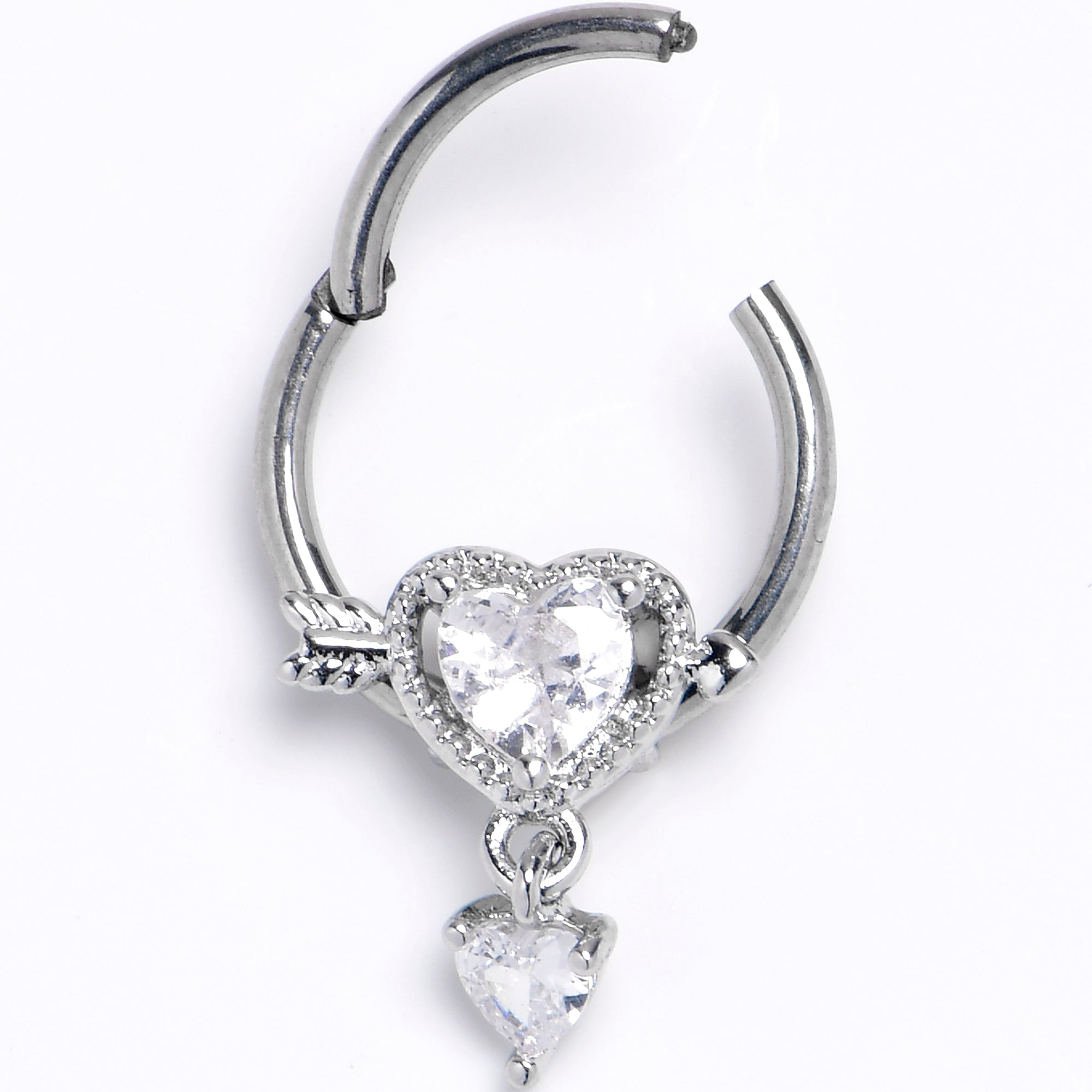 16G 3/8 Clear Gem Fusion of Love Arrow Heart Hinged Segment Ring