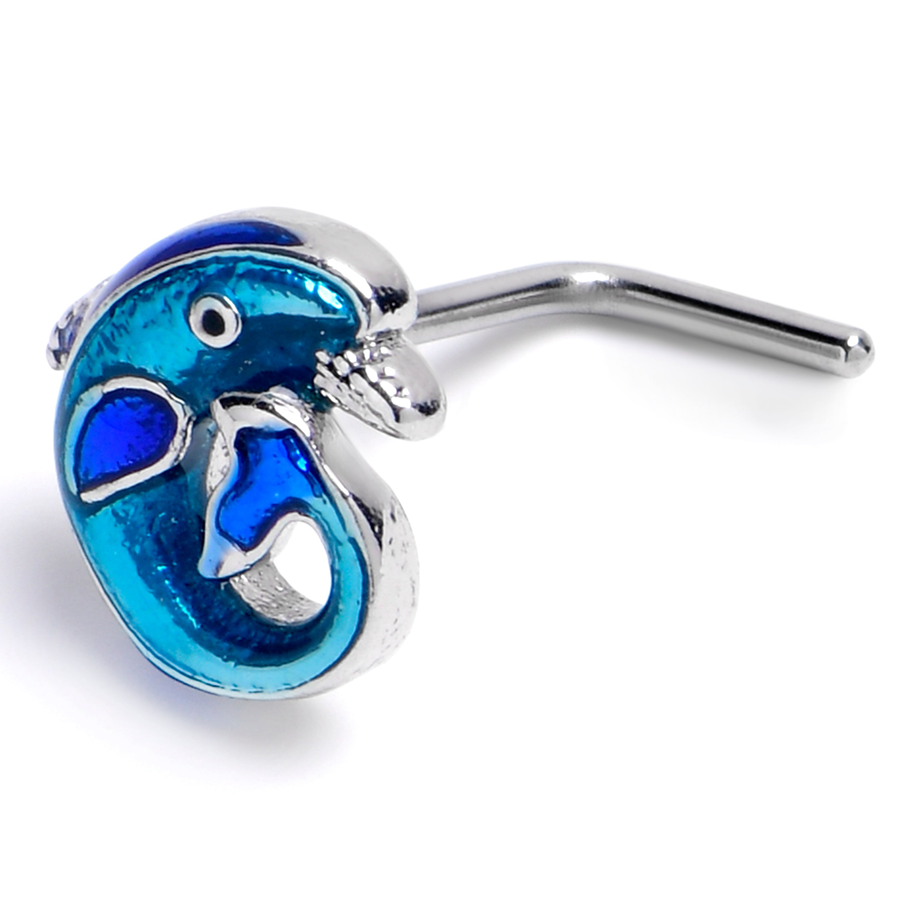 20G 7mm Dolphin Blue Beauty L Shape Nose Ring