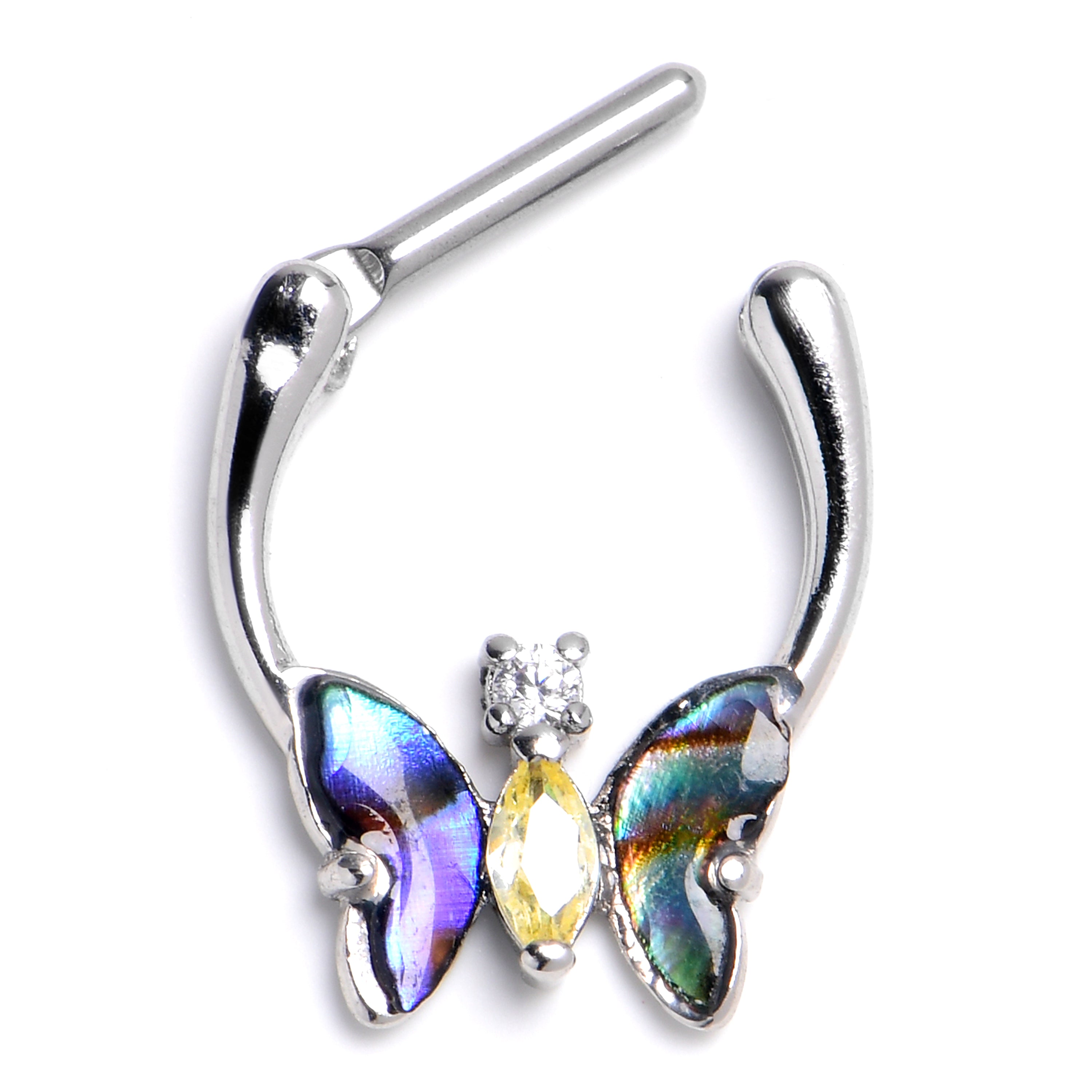 16G 5/16 Yellow Clear Gem Dark Butterfly Cartilage Clicker