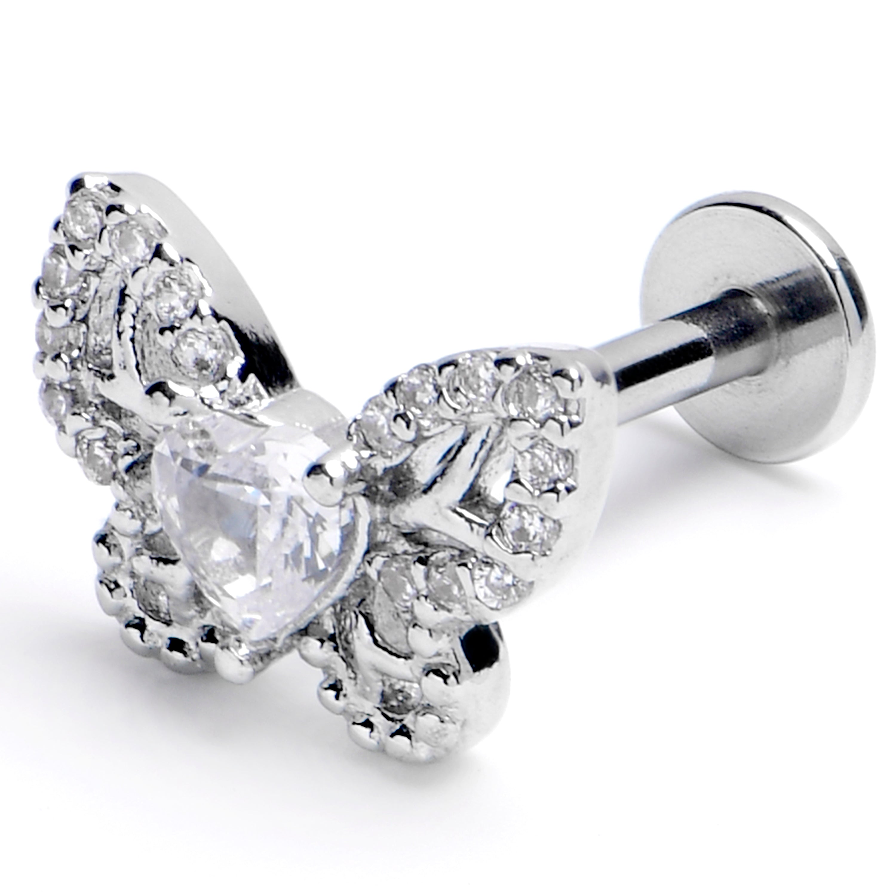 16G 3/8 Clear CZ Gem Butterfly Delight Labret Monroe Tragus