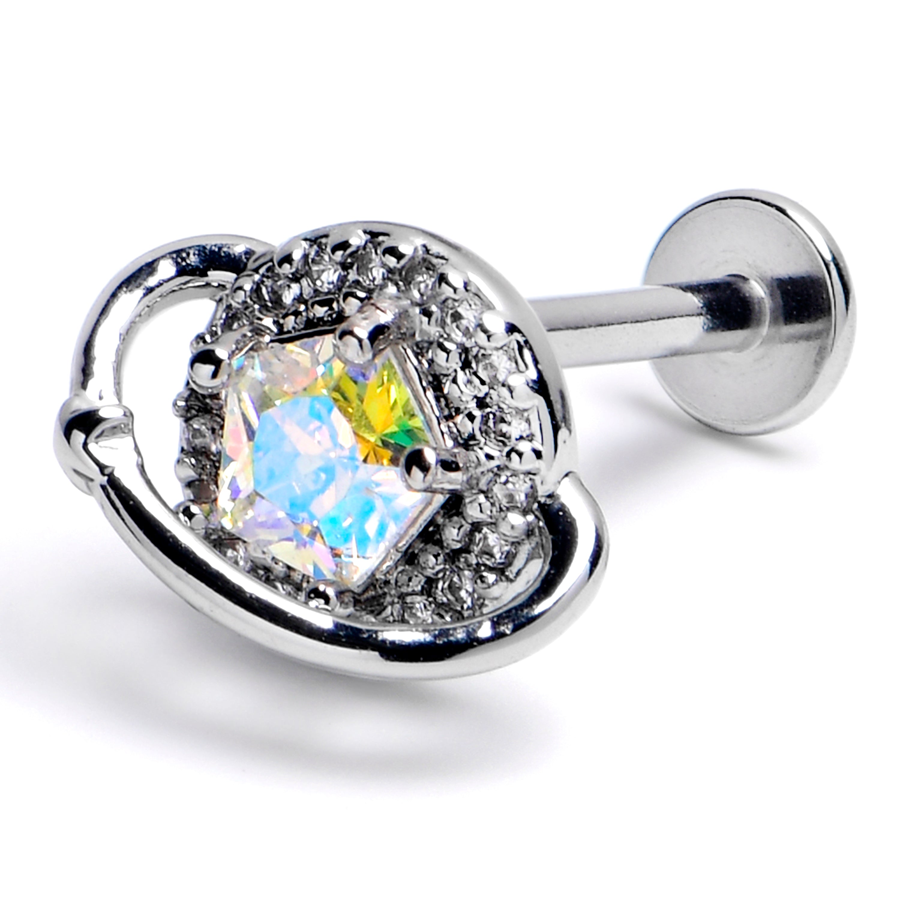 16G 3/8 Aurora CZ Gem Textured Saturn Planet Labret Monroe Tragus