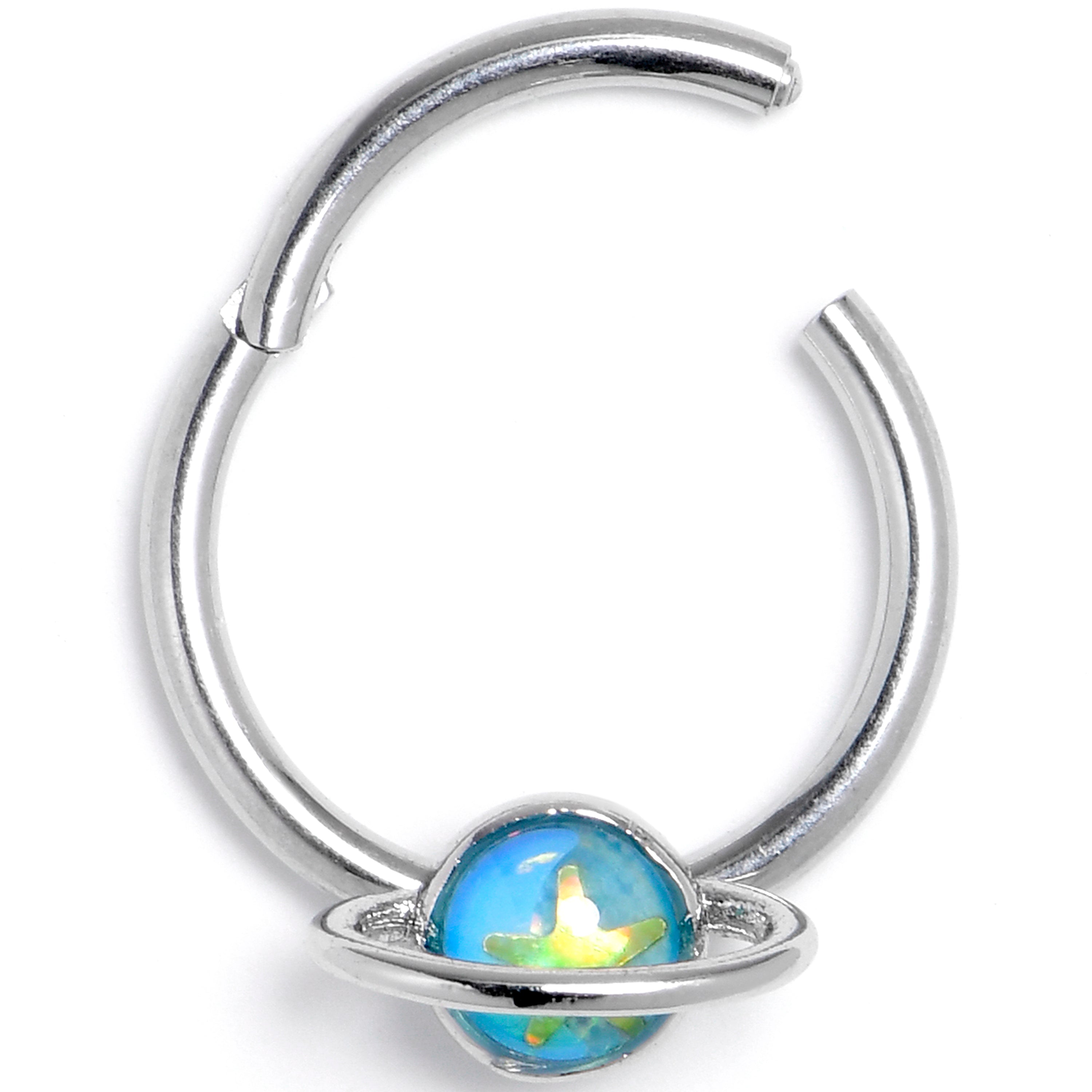 16G 3/8 Saturn Star Blue Hinged Segment Ring