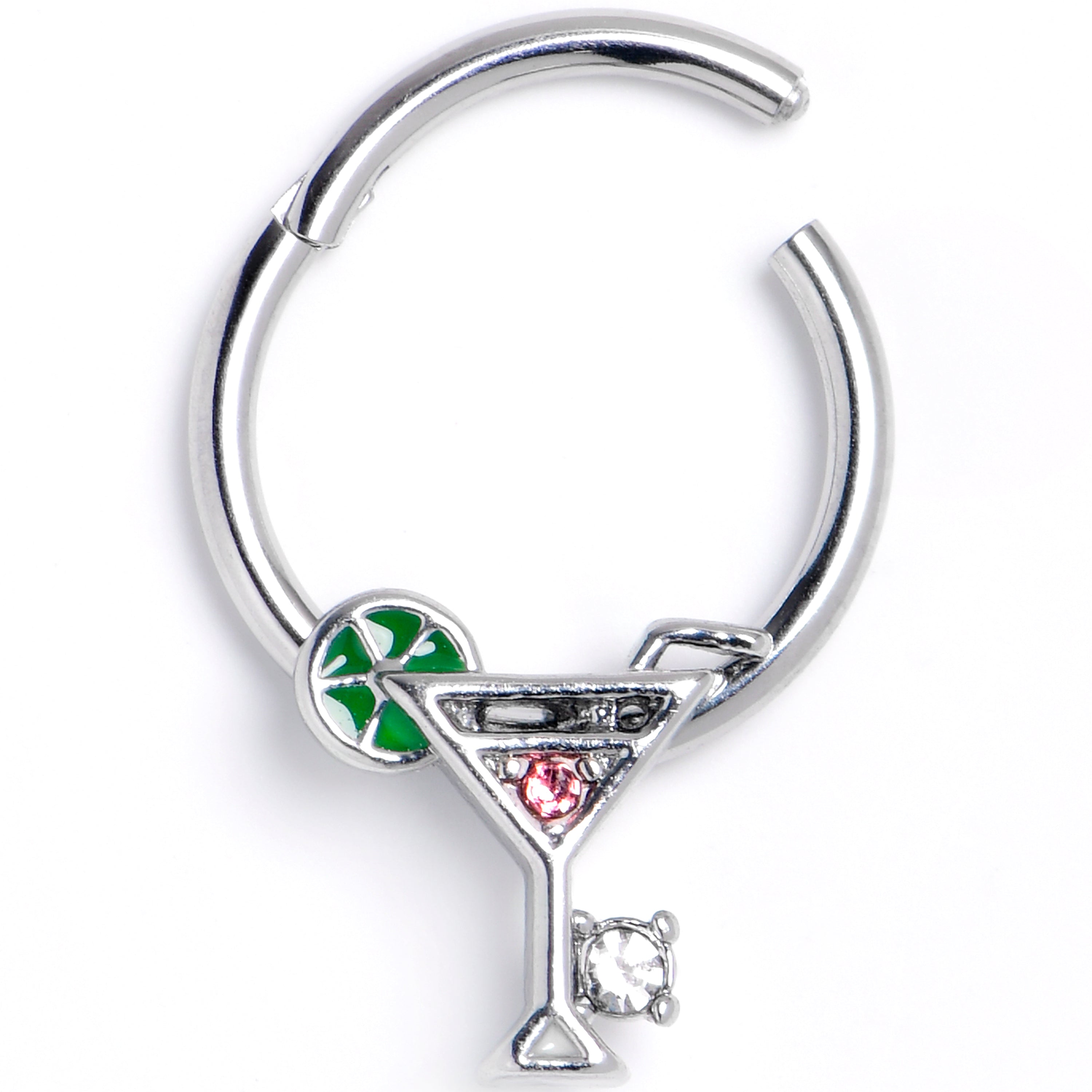 16G 3/8 Clear Pink Gem Cocktail Hour Hinged Segment Ring