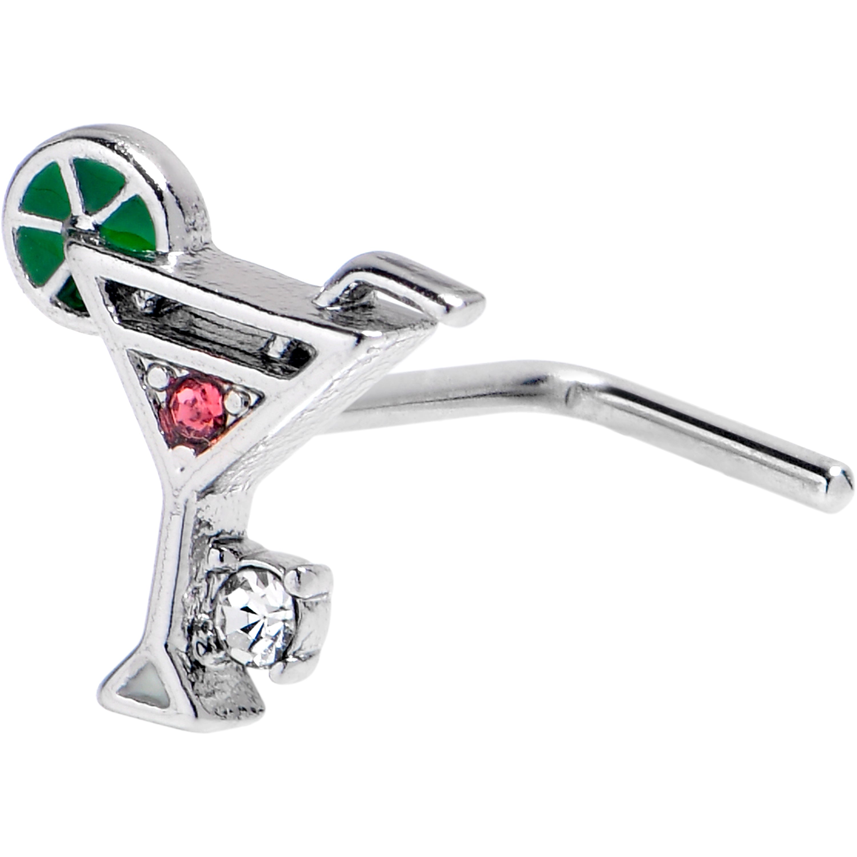 20G 7mm Clear Pink Gem Cocktail Hour L Shape Nose Ring