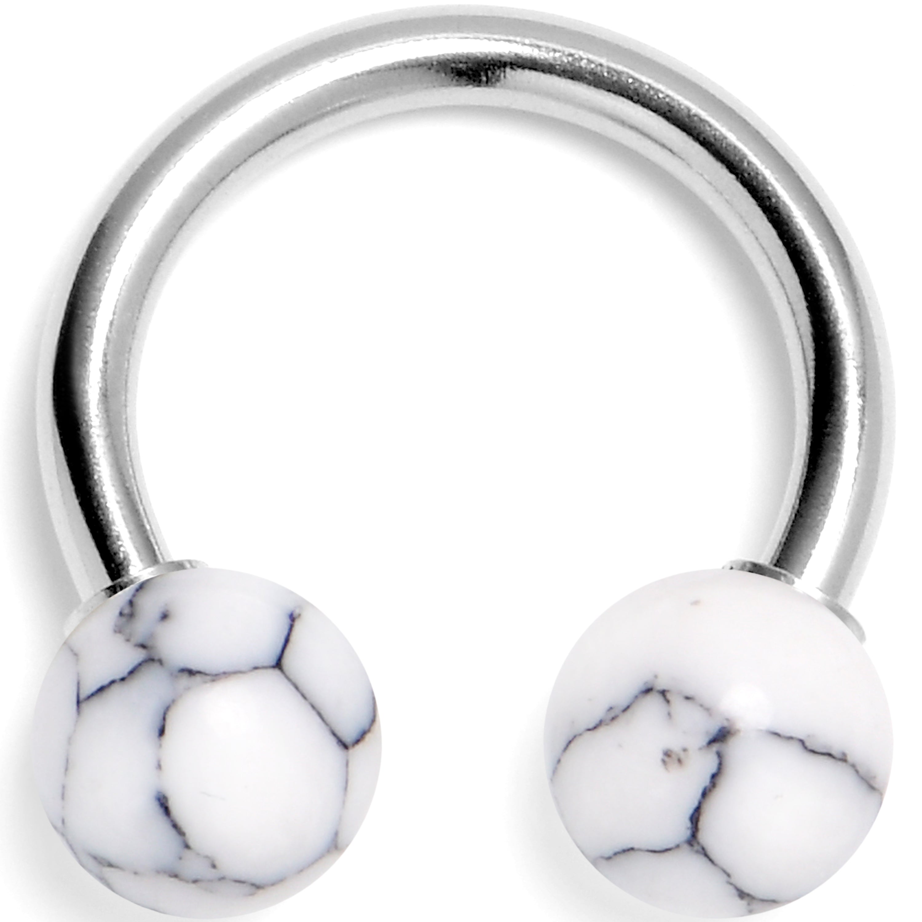 14G 3/8 White Howlite Natural Stone Horseshoe Circular Barbell