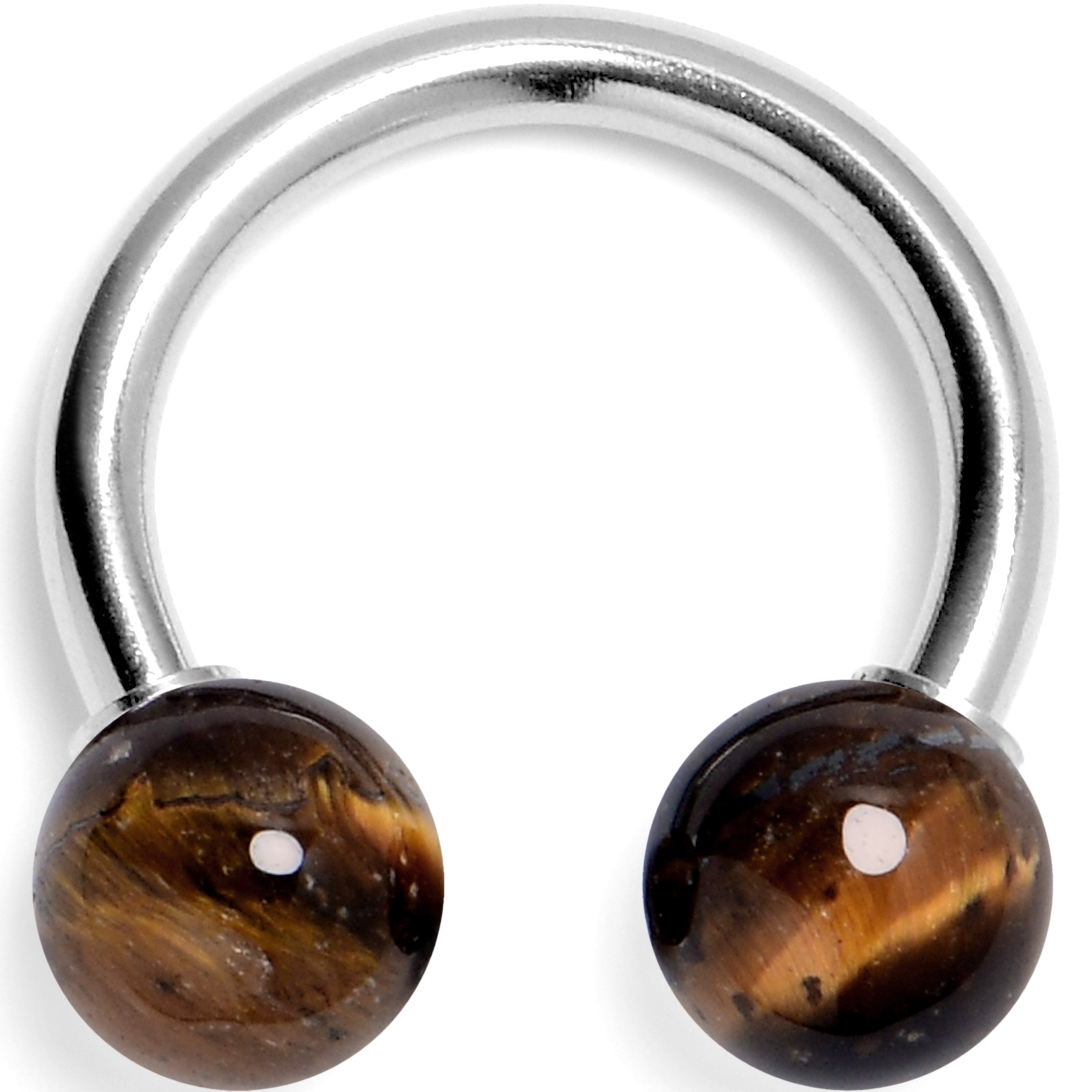 14G 3/8 Tiger Eye Natural Stone Horseshoe Circular Barbell