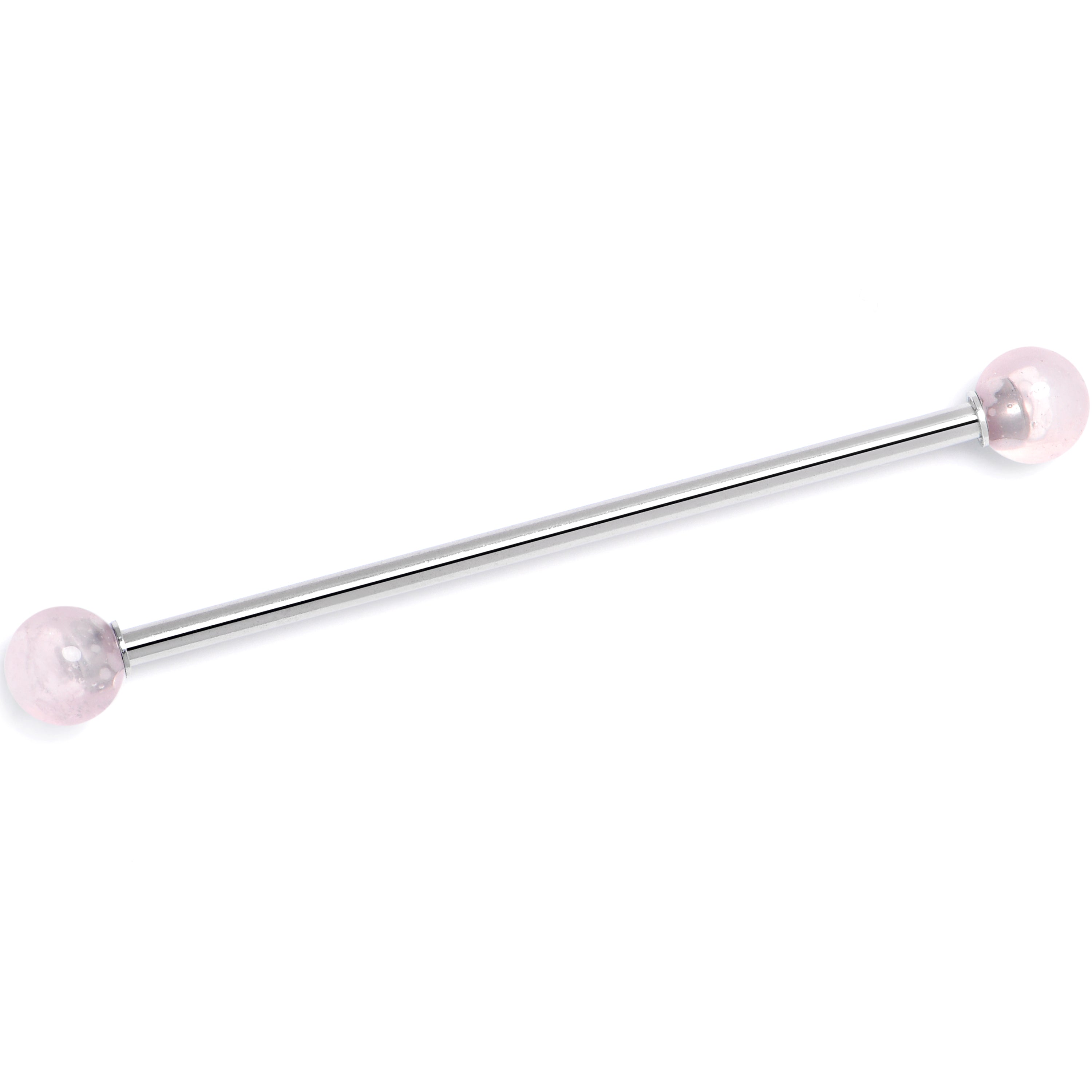 14G Pink Crystal Natural Stone Industrial Barbell 38mm