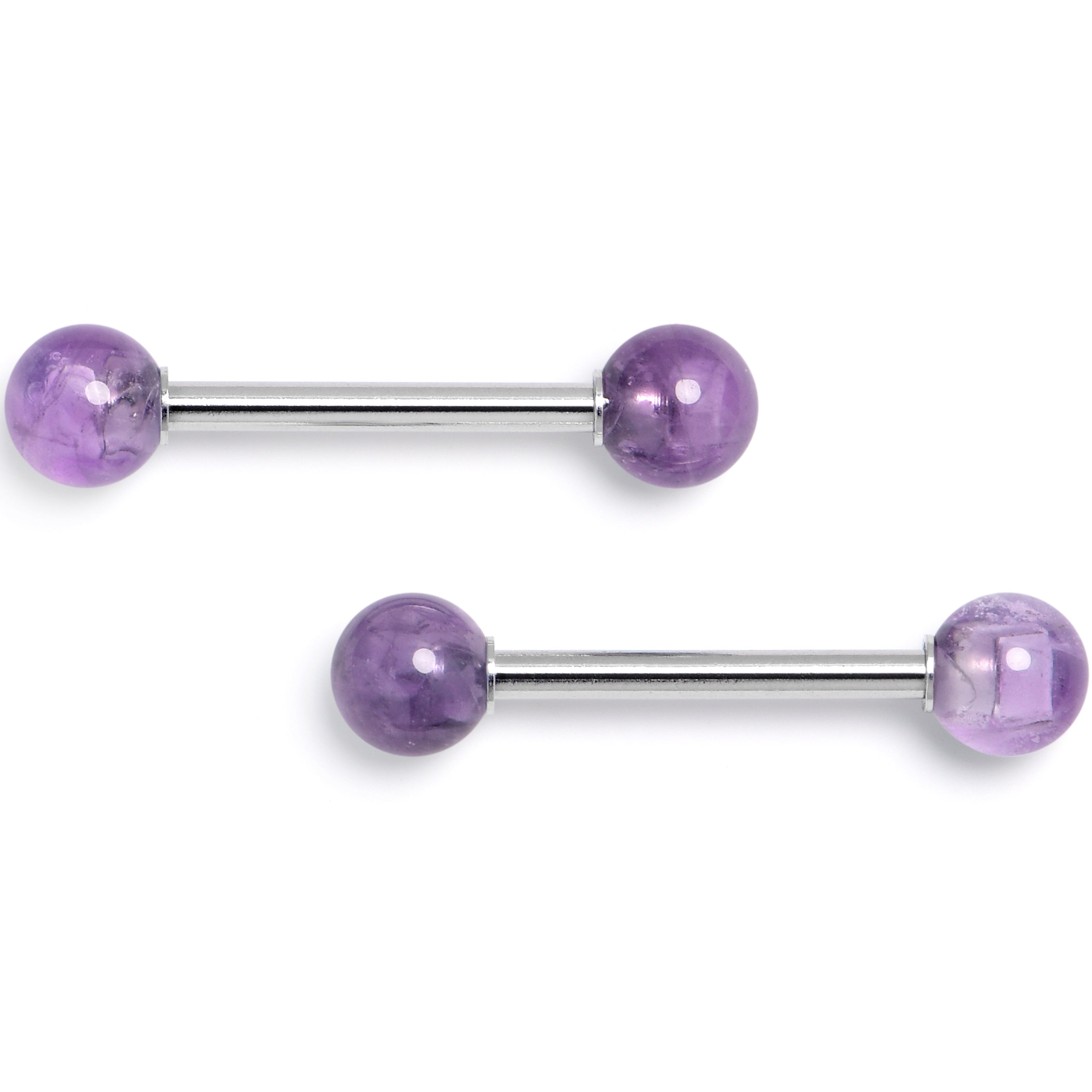 14G 9/16 Amethyst Natural Stone Barbell Nipple Ring Set
