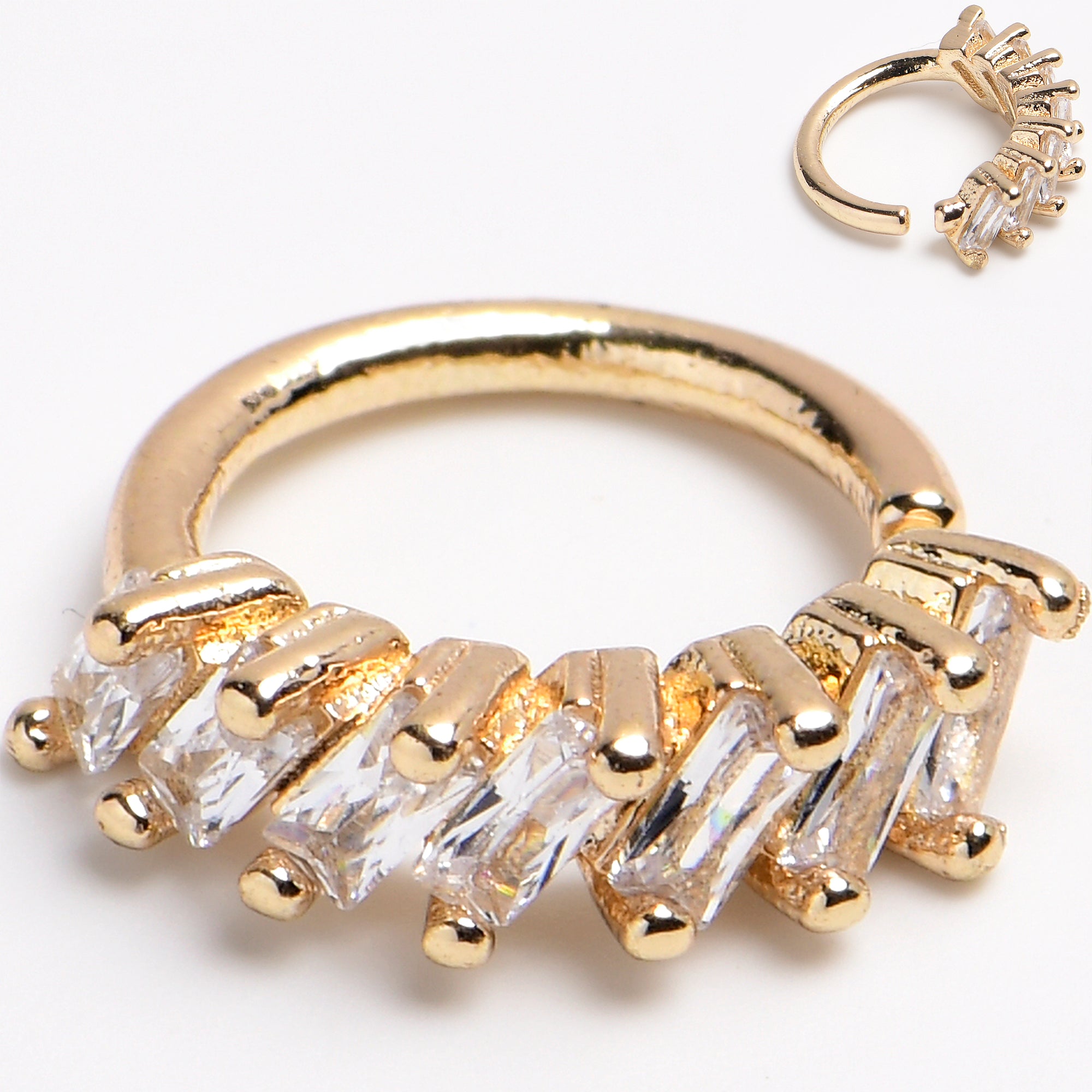 16G 5/16 Gold Toned Princess Cubic Zirconia Bendable Hoop