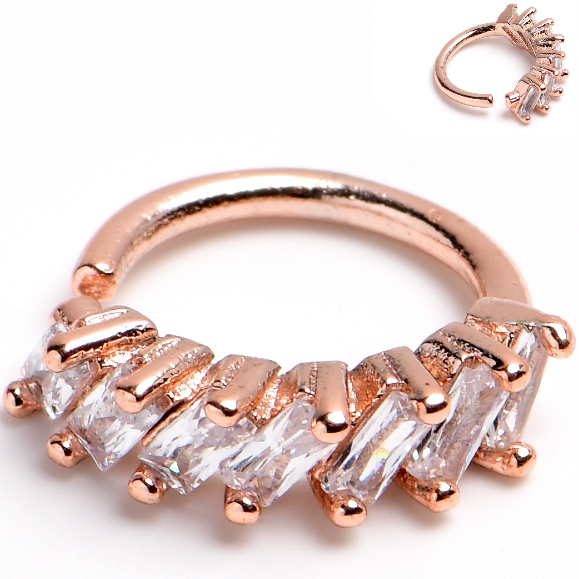 16G 5/16 Rose Gold Toned Princess Cubic Zirconia Bendable Hoop