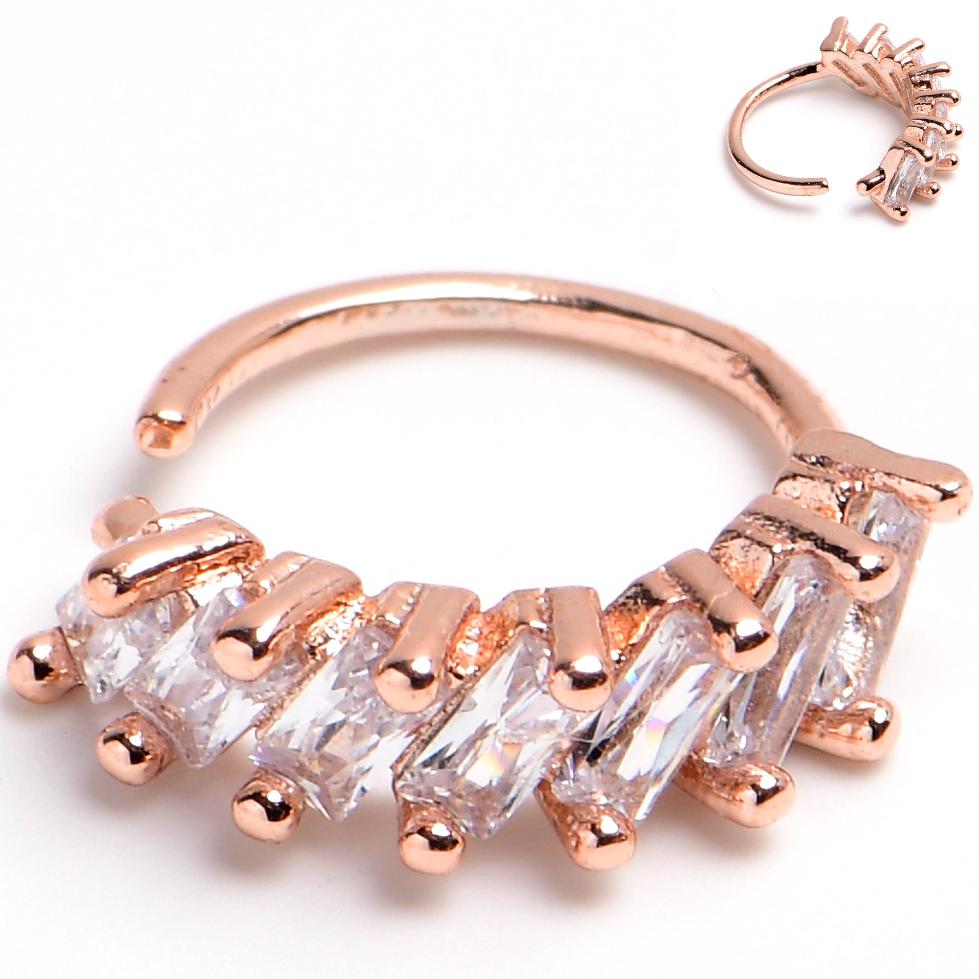 20G 5/16 Rose Gold Toned Princess Cubic Zirconia Bendable Hoop