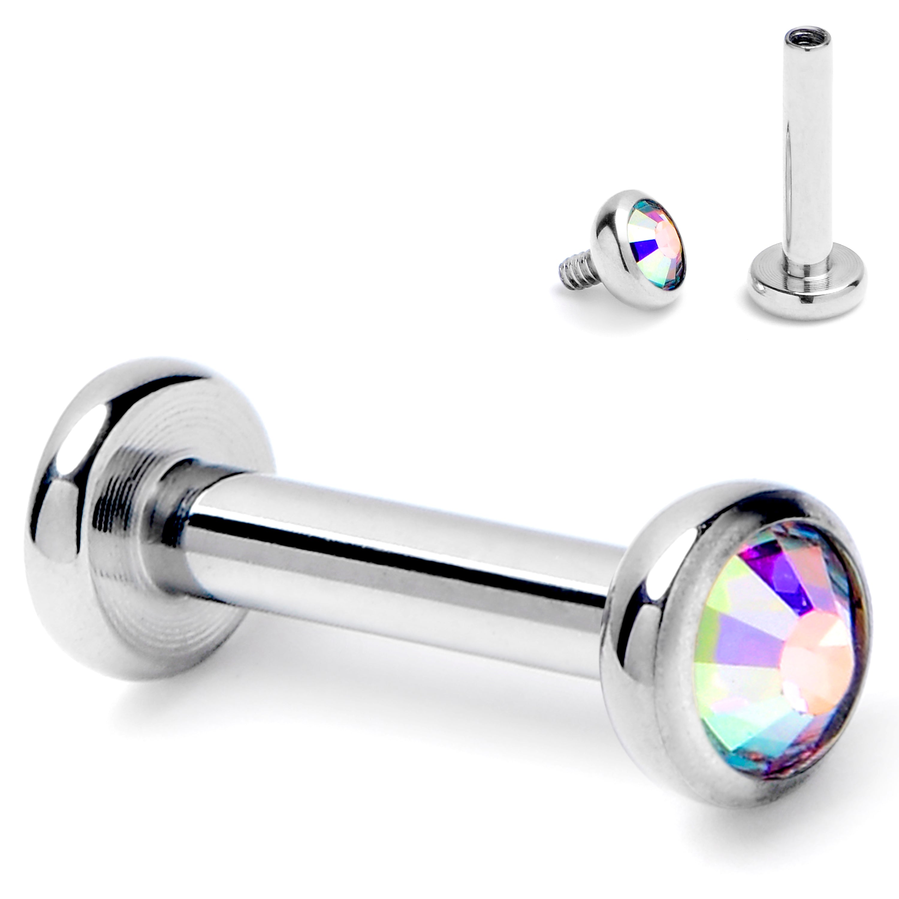 16G 1/4 Aurora CZ Gem ASTM F-136 Implant Grade Titanium Internally Threaded Labret