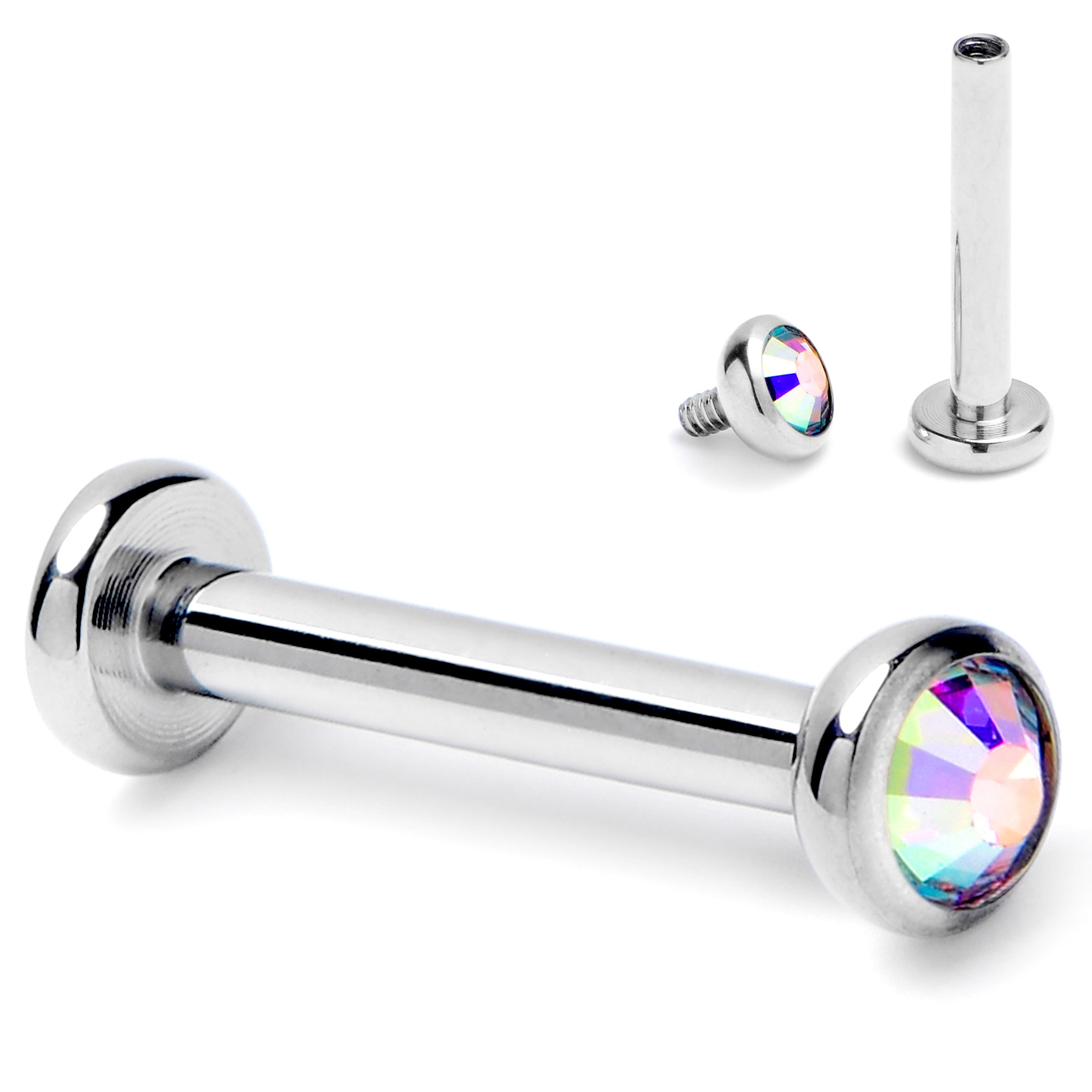 16G 5/16 Aurora CZ Gem ASTM F-136 Implant Grade Titanium Internally Threaded Labret