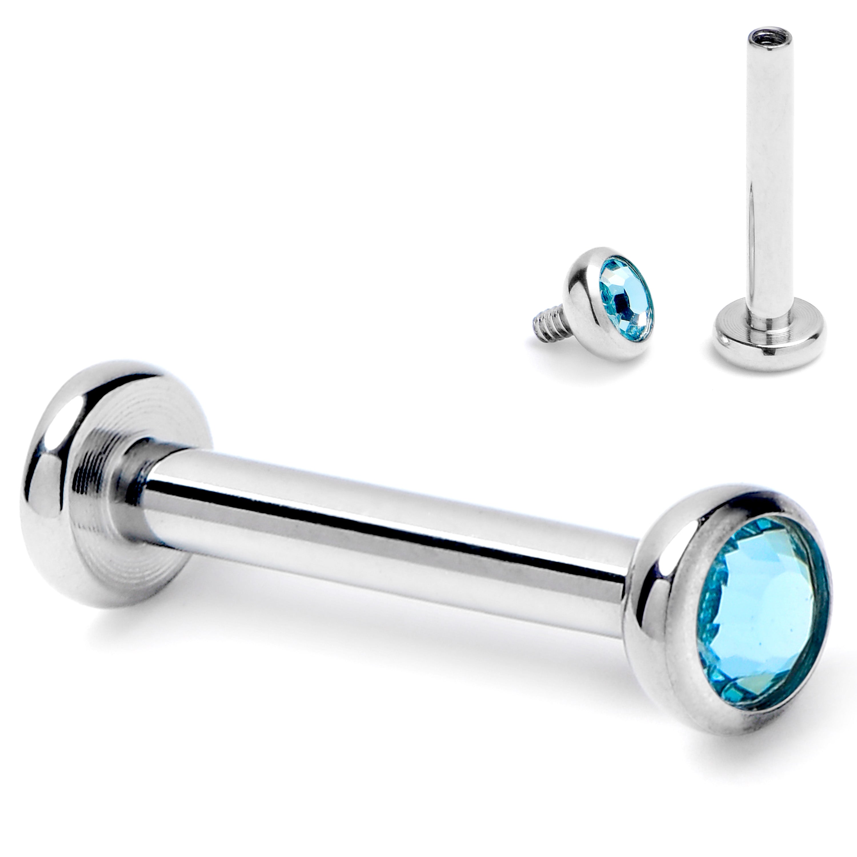 16G 5/16 Blue CZ Gem ASTM F-136 Implant Grade Titanium Internally Threaded Labret
