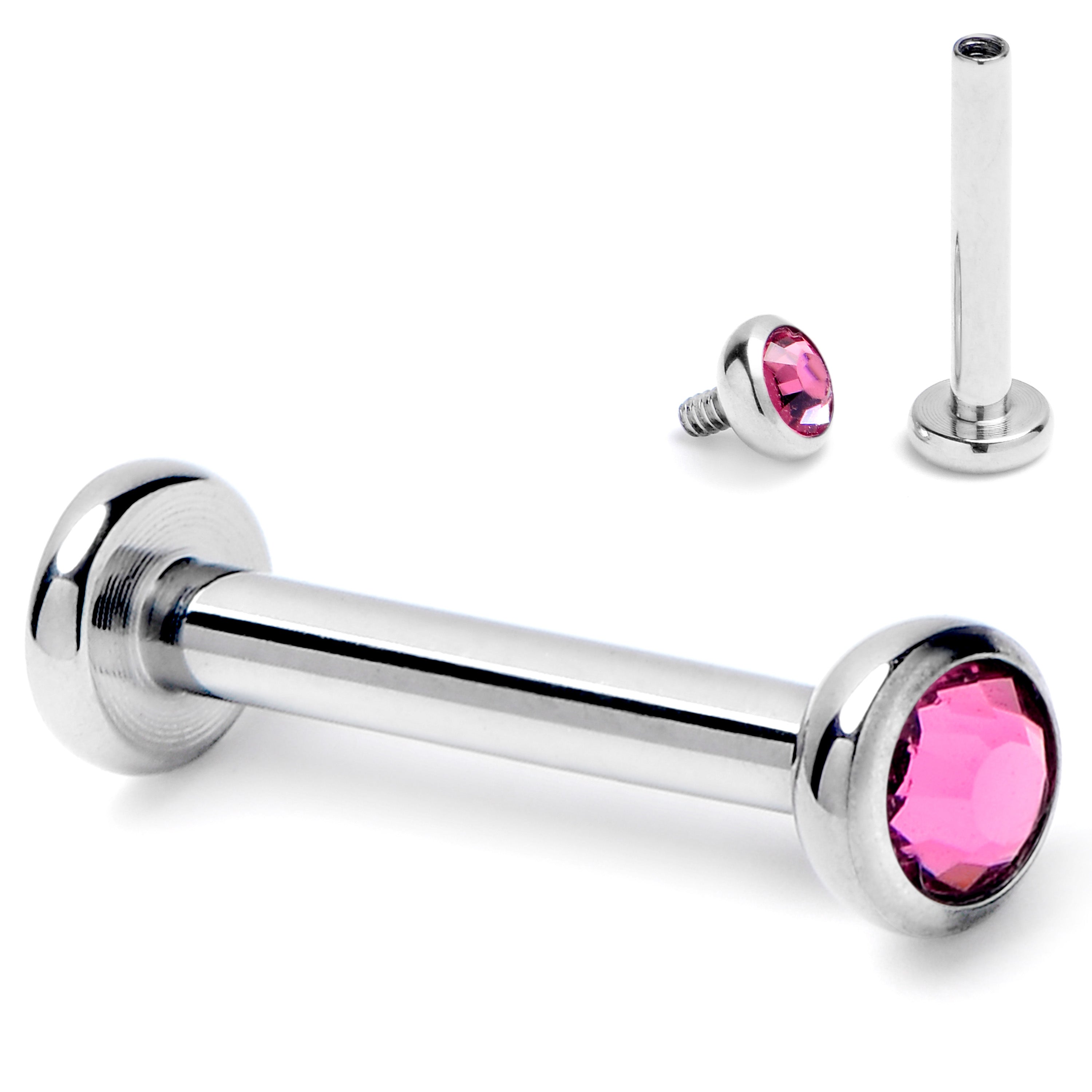 16G 5/16 Pink CZ Gem ASTM F-136 Implant Grade Titanium Internally Threaded Labret