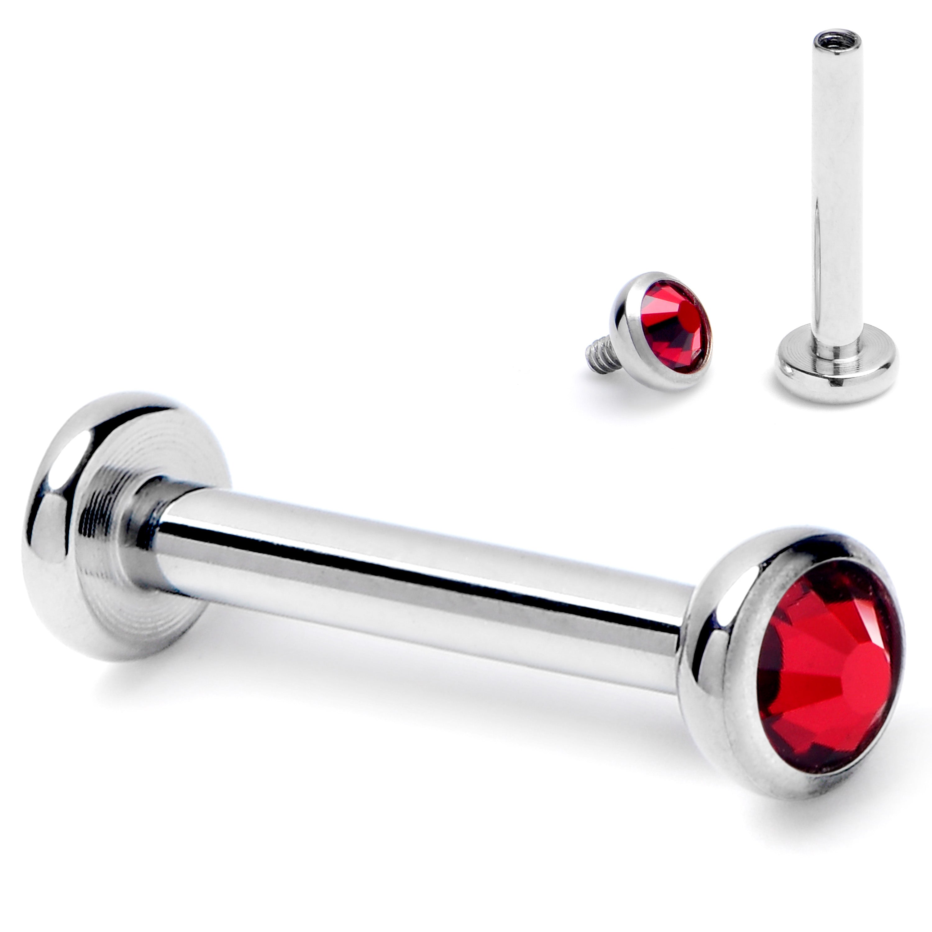 16G 5/16 Red CZ Gem ASTM F-136 Implant Grade Titanium Internally Threaded Labret