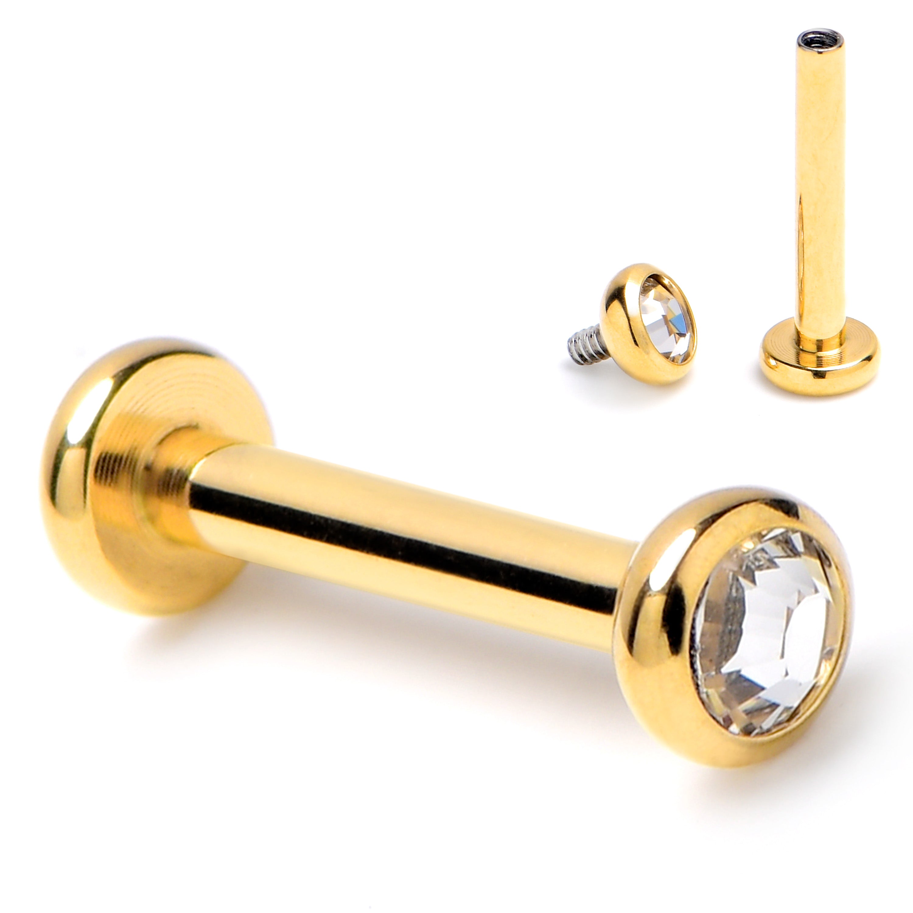 16G 5/16 Clear CZ Gem Gold Hue ASTM F-136 Implant Grade Titanium Internally Threaded Labret